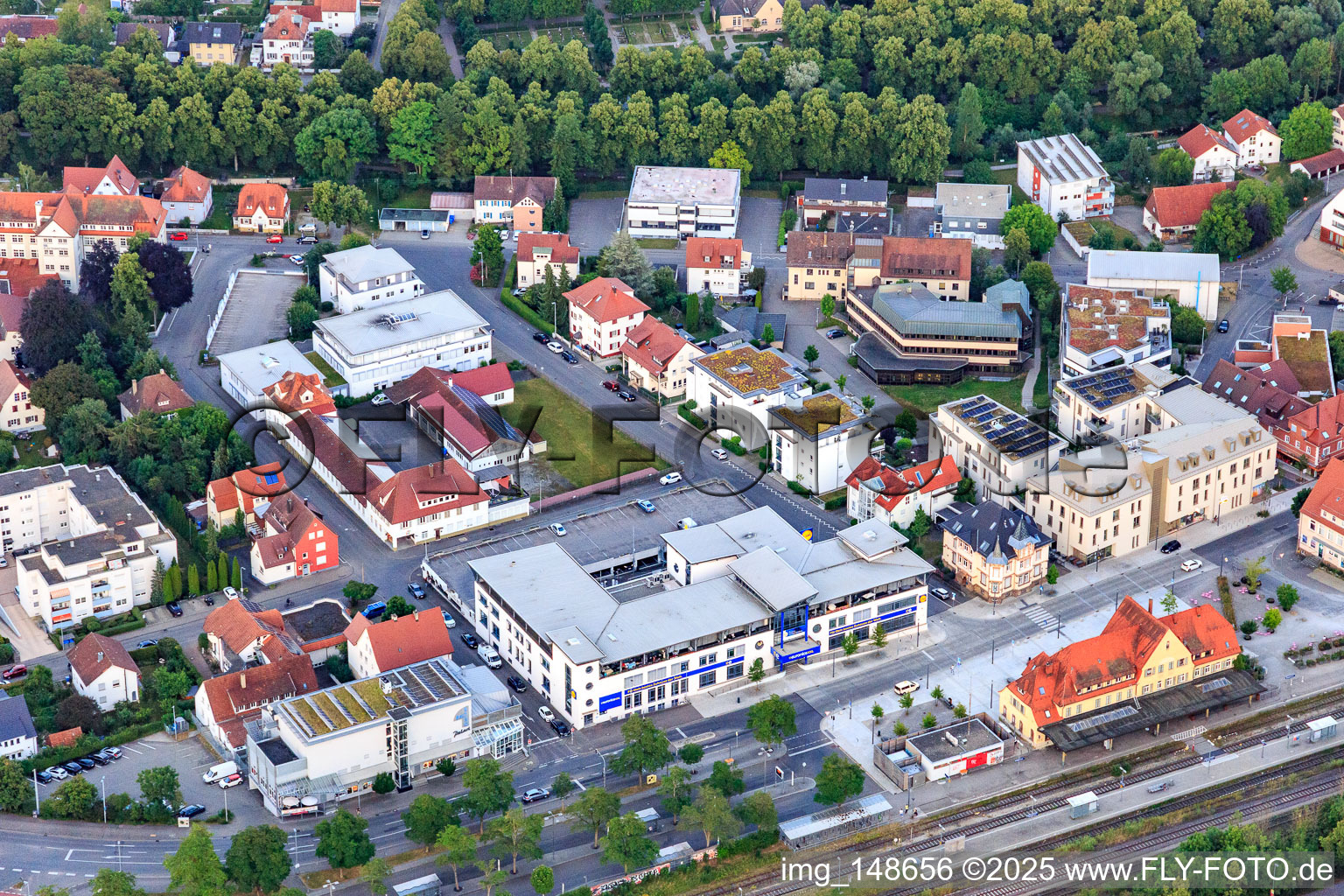 Bahnhofstraße commercial area with Klaiber GmbH & Co. KG in Balingen in the state Baden-Wuerttemberg, Germany