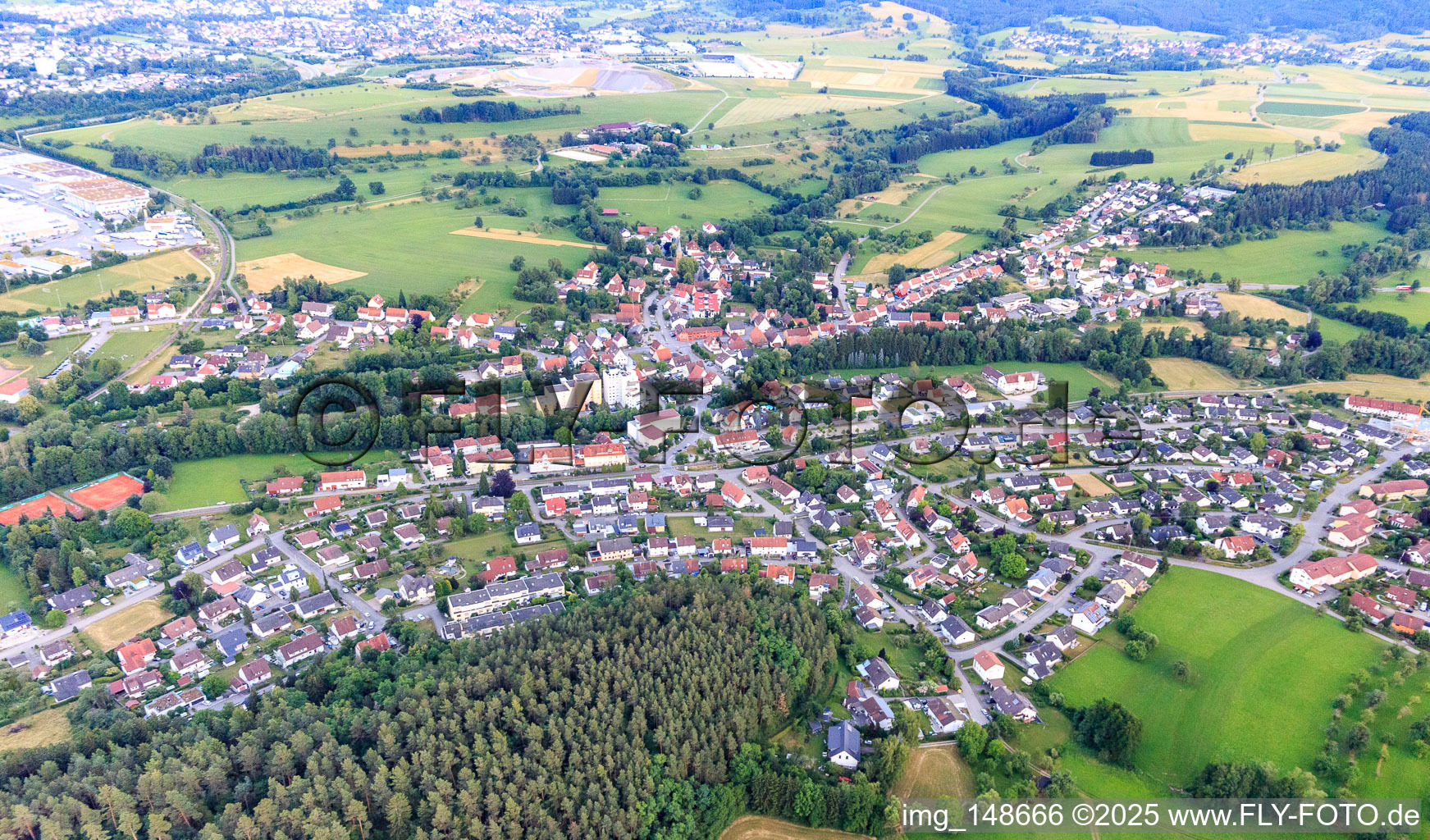 View from the north in the district Endingen in Balingen in the state Baden-Wuerttemberg, Germany