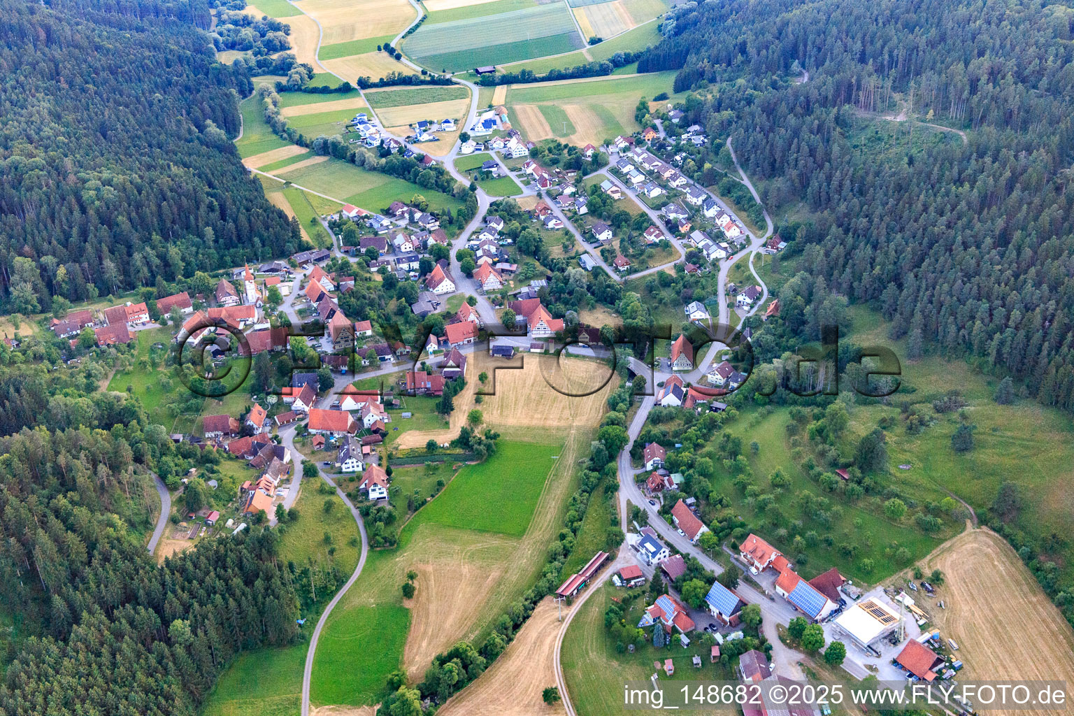 Village view from the east in the district Rotenzimmern in Dietingen in the state Baden-Wuerttemberg, Germany