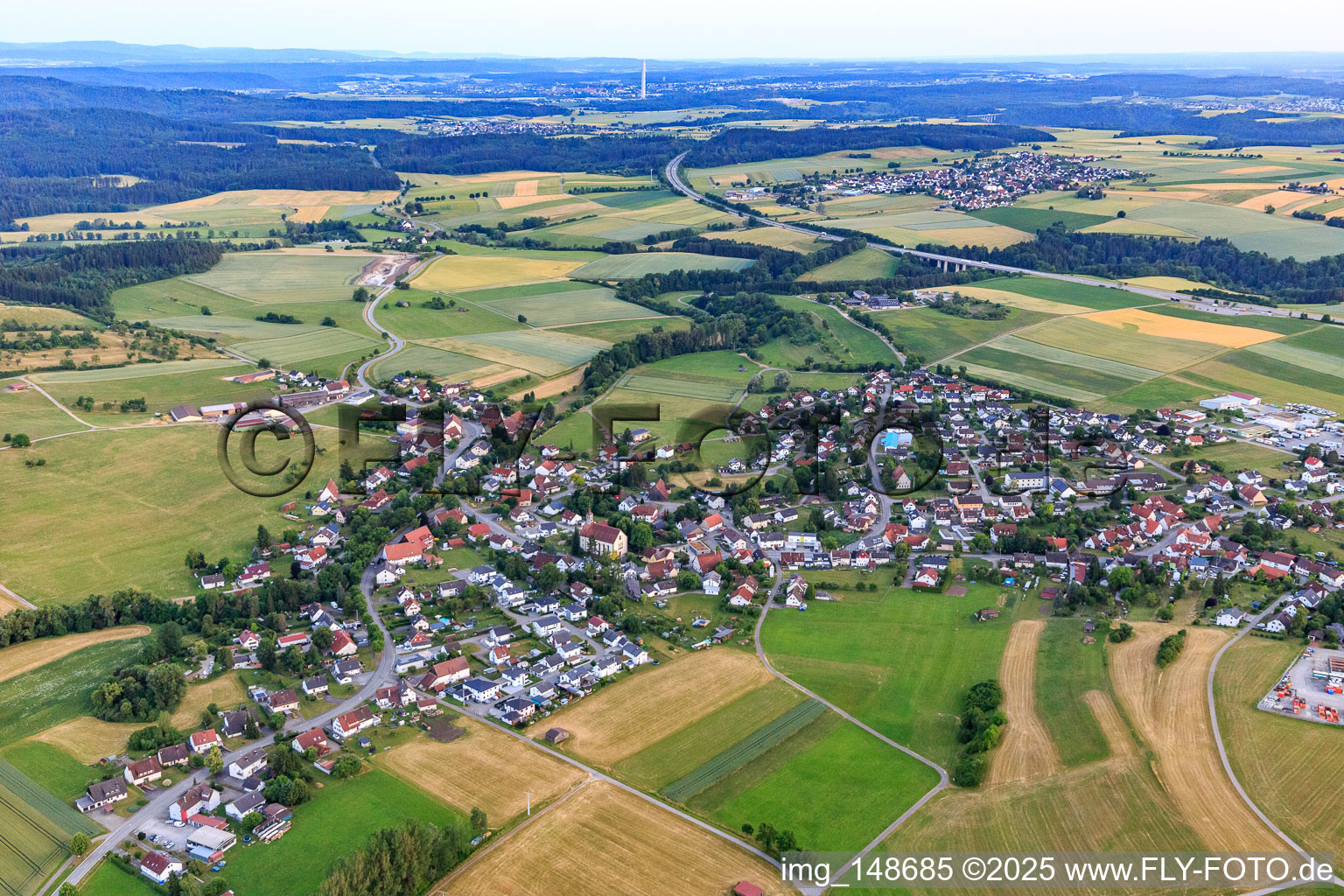 View from the north in the district Böhringen in Dietingen in the state Baden-Wuerttemberg, Germany