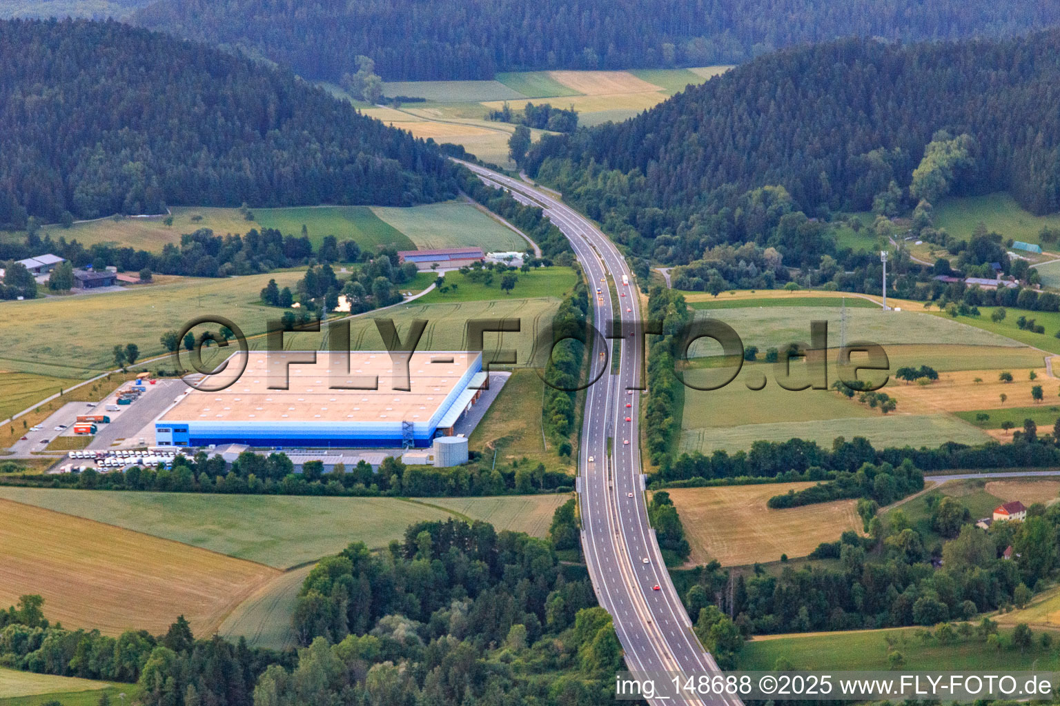 Aerial view of Elflein E-Mobility Logistics Rottweil GmbH in the district Trichtingen in Epfendorf in the state Baden-Wuerttemberg, Germany