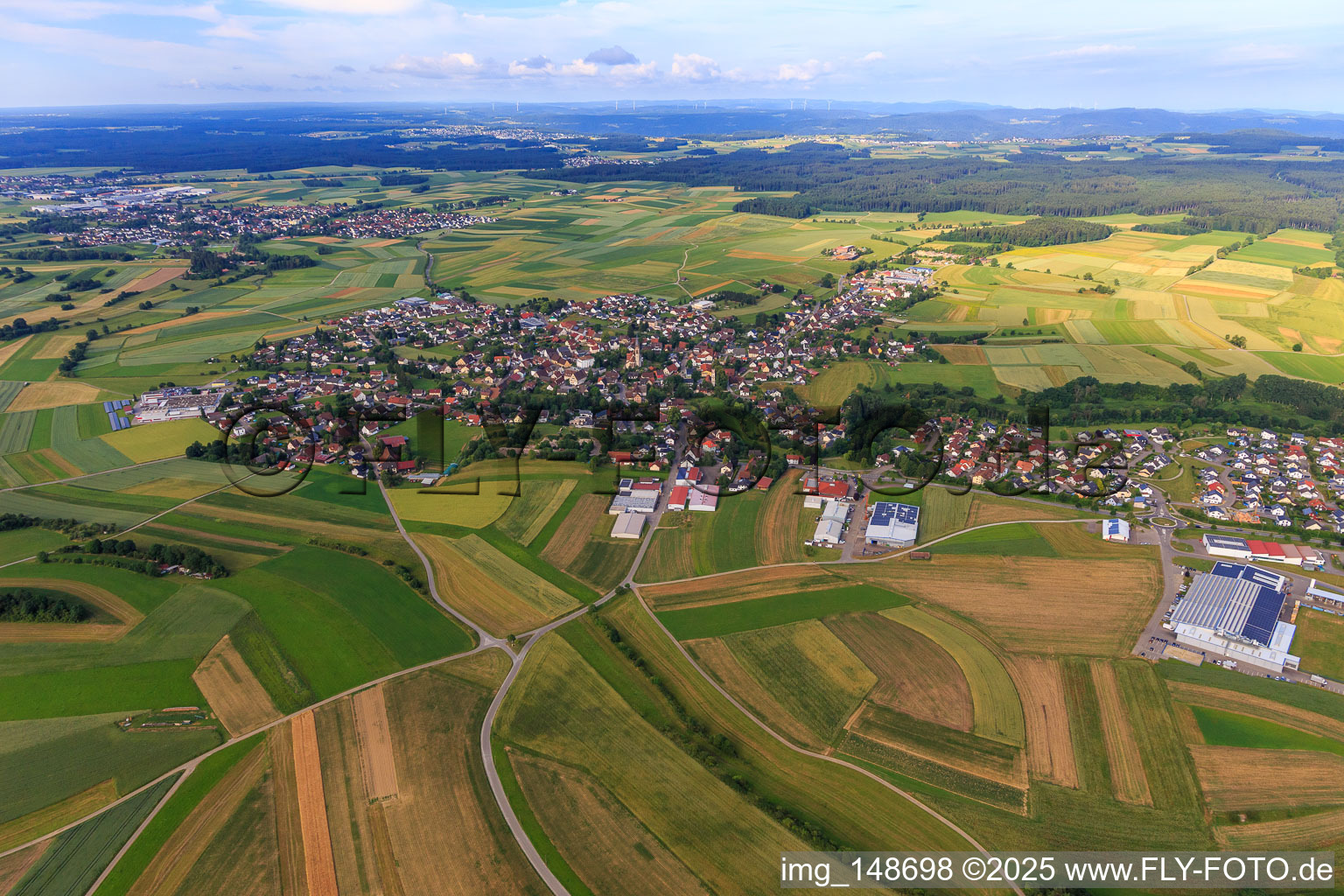 View of the town from the east in the district Winzeln in Fluorn-Winzeln in the state Baden-Wuerttemberg, Germany