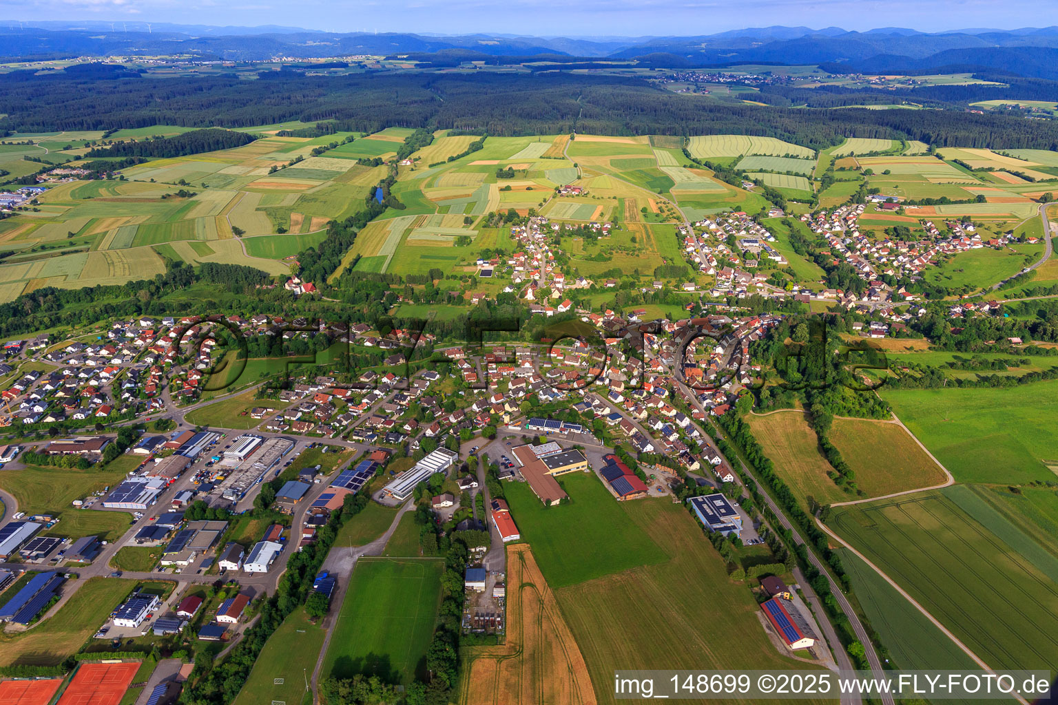 Aerial view of View of the town from the east in the district Fluorn in Fluorn-Winzeln in the state Baden-Wuerttemberg, Germany