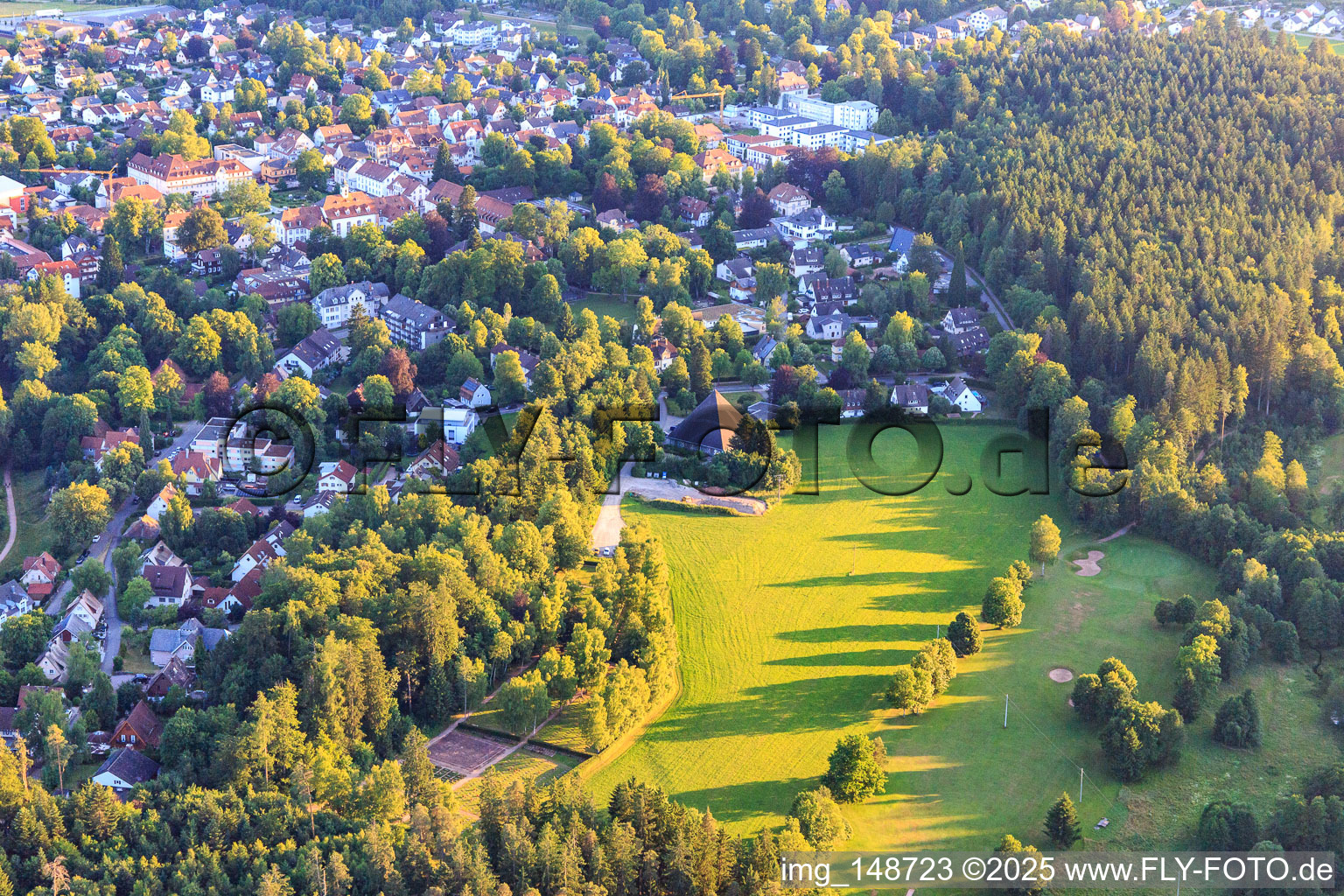 View of the town from the northeast with the Church of St. Peter and Paul in Königsfeld im Schwarzwald in the state Baden-Wuerttemberg, Germany
