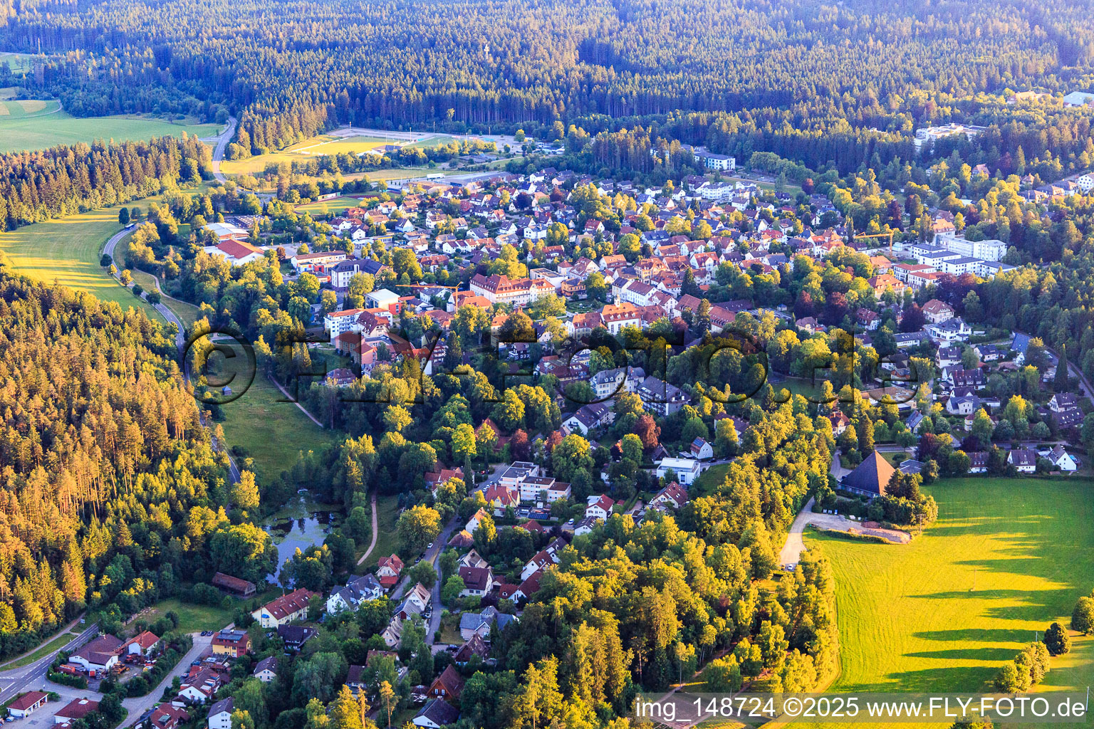 View of the town from the northeast in the district Burgberg in Königsfeld im Schwarzwald in the state Baden-Wuerttemberg, Germany