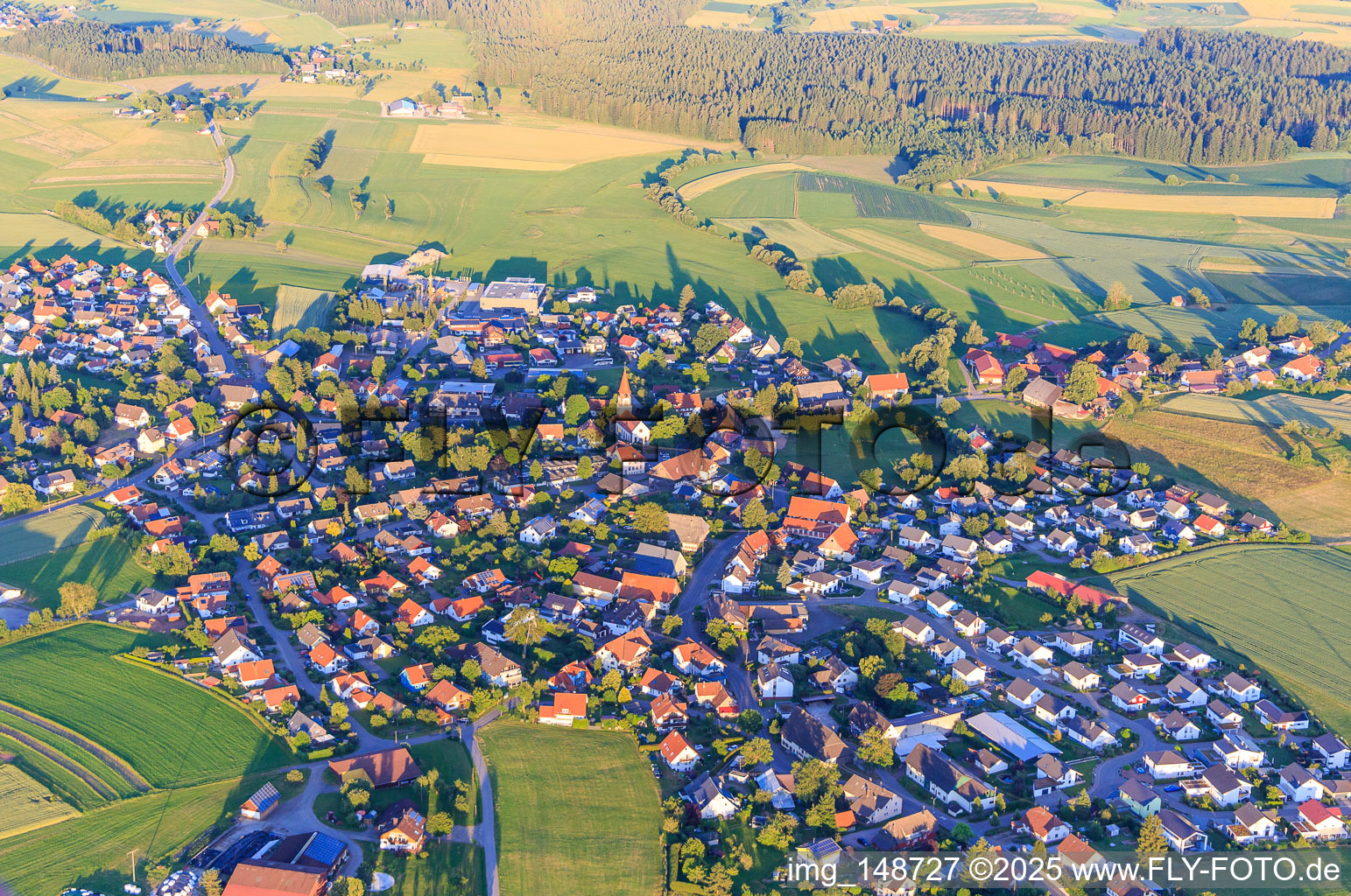 Overview of the town from the northwest in the district Neuhausen in Königsfeld im Schwarzwald in the state Baden-Wuerttemberg, Germany