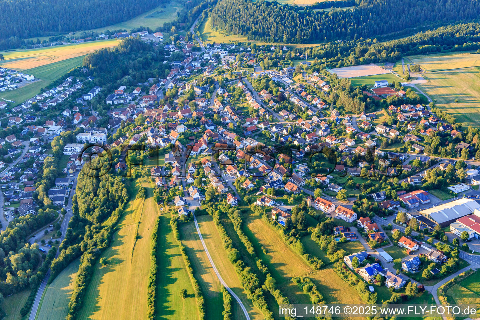 Overview of the town from the south in Niedereschach in the state Baden-Wuerttemberg, Germany