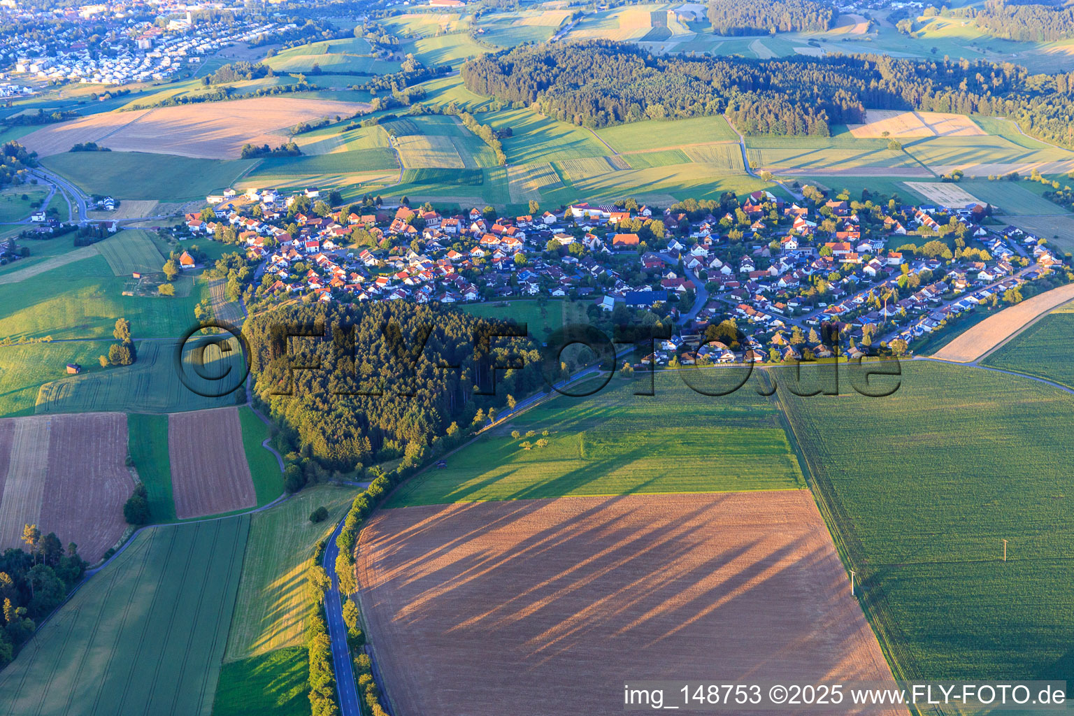 Overview of the town from the west in the district Hausen ob Rottweil in Rottweil in the state Baden-Wuerttemberg, Germany