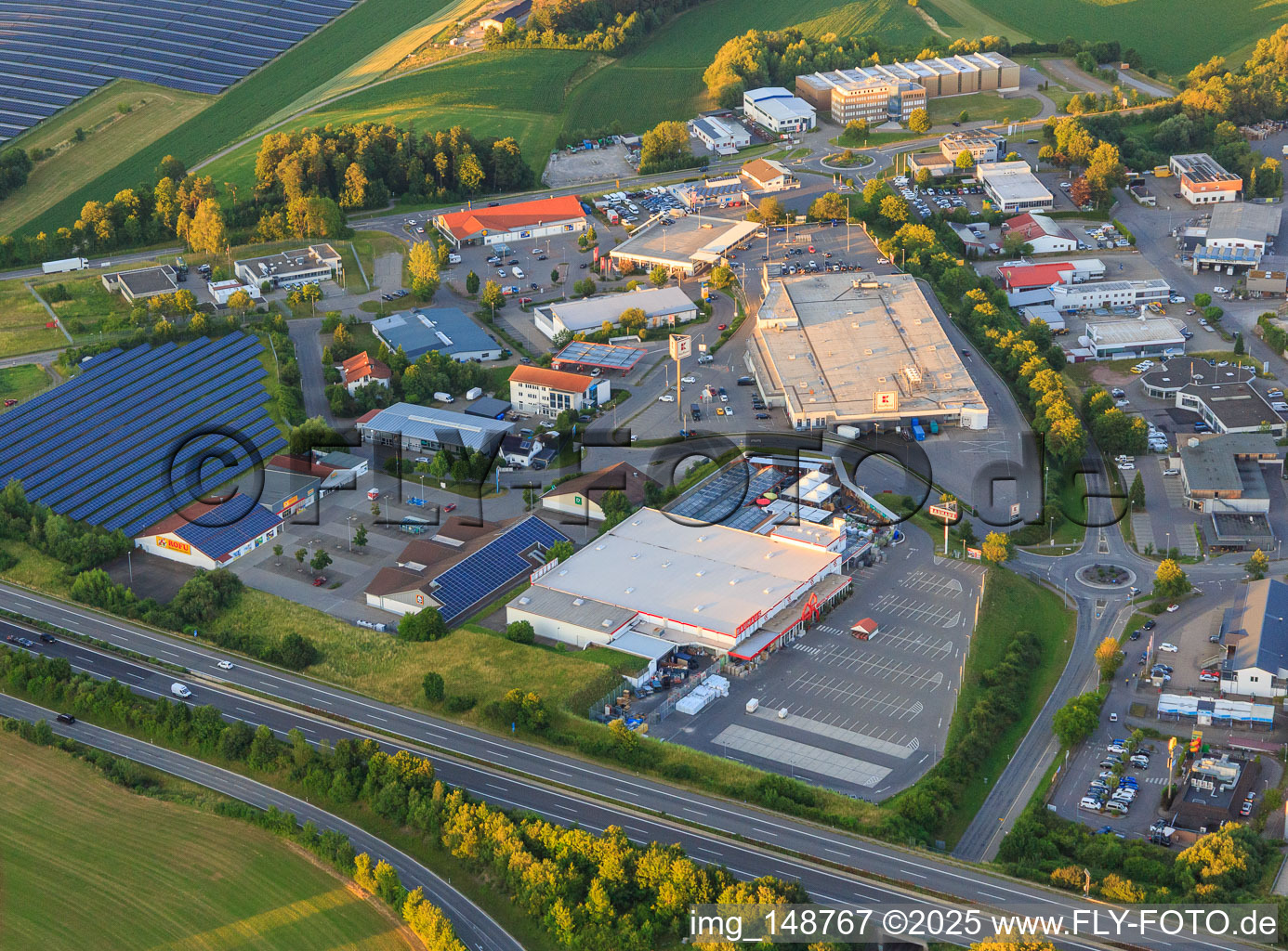 Raiffeisenstraße commercial area with BAUHAUS, Kaufland Zimmern ob Rottweil in Zimmern ob Rottweil in the state Baden-Wuerttemberg, Germany