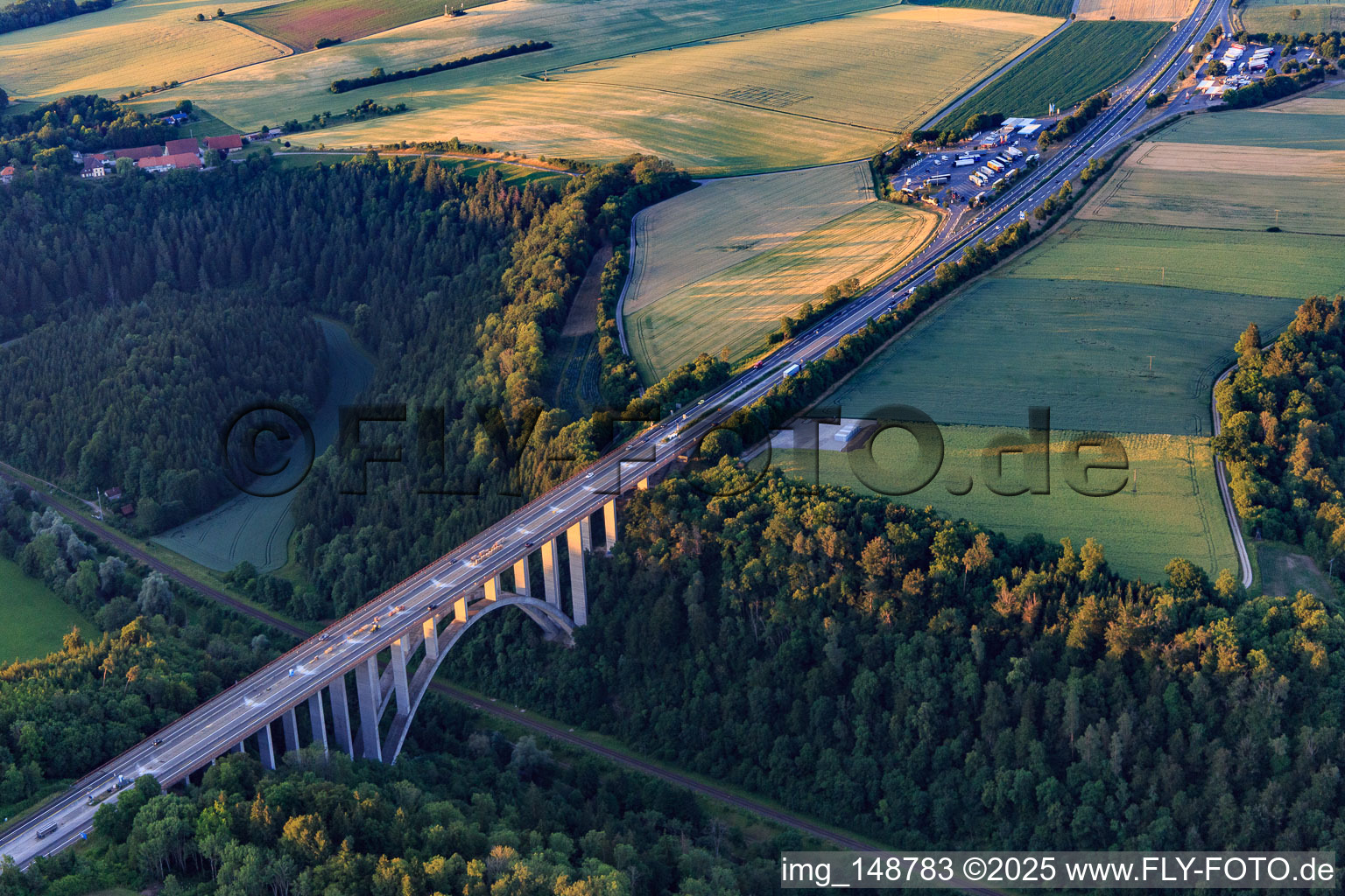 Aerial view of Construction site on the Neckarburg Bridge for the A81 in Rottweil in the state Baden-Wuerttemberg, Germany