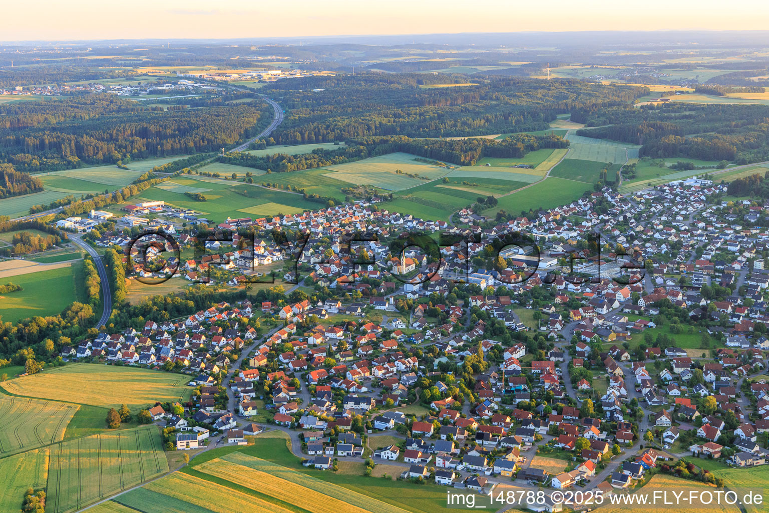 View of the town from the northeast in Villingendorf in the state Baden-Wuerttemberg, Germany