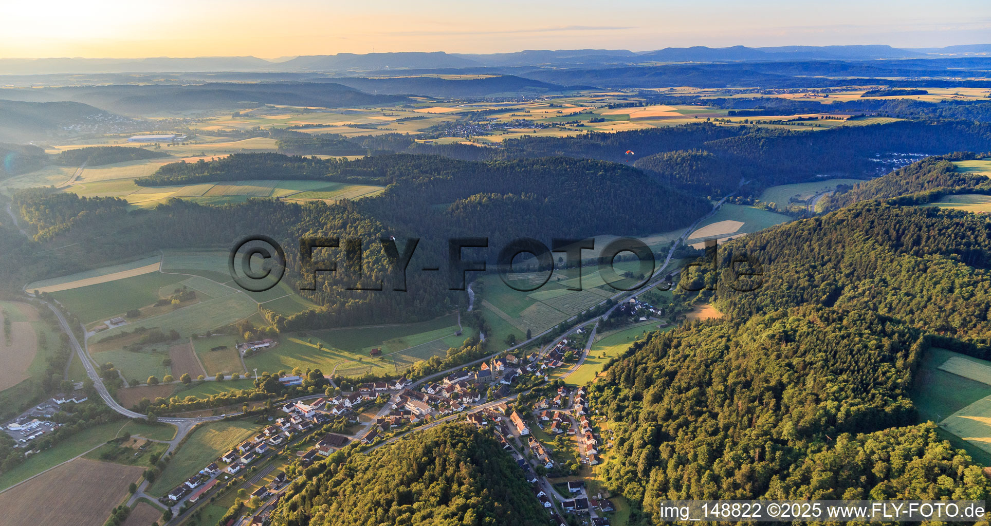 Village view in the Neckar Valley from the northwest in the district Altoberndorf in Oberndorf am Neckar in the state Baden-Wuerttemberg, Germany