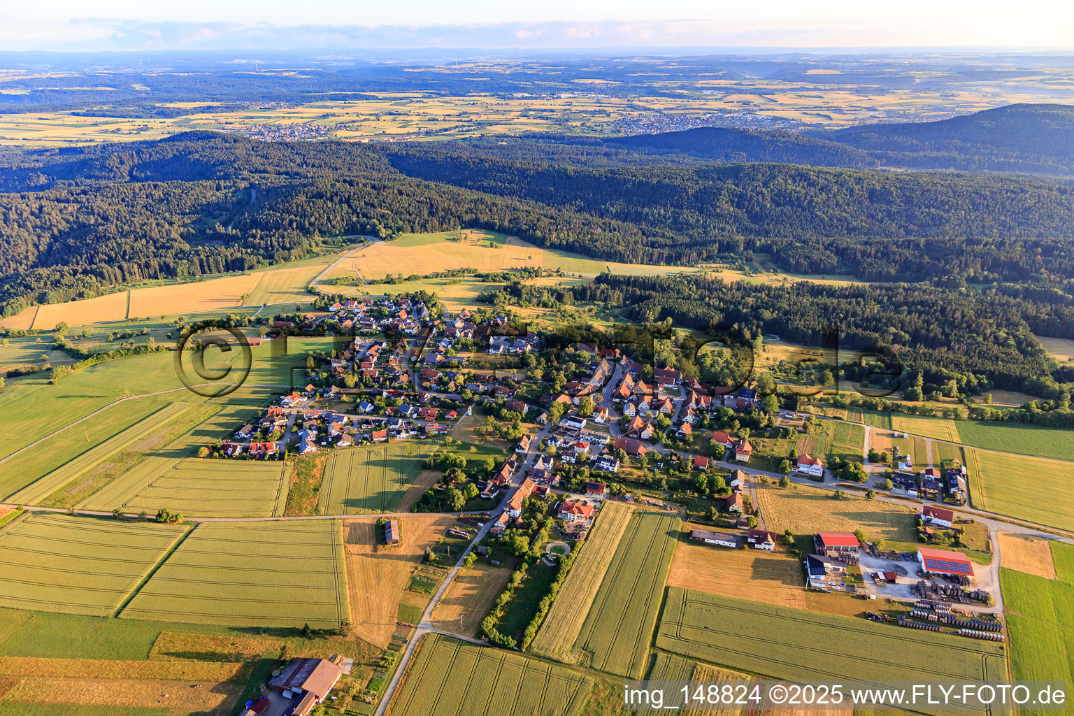 Village view from the south in the district Brittheim in Rosenfeld in the state Baden-Wuerttemberg, Germany