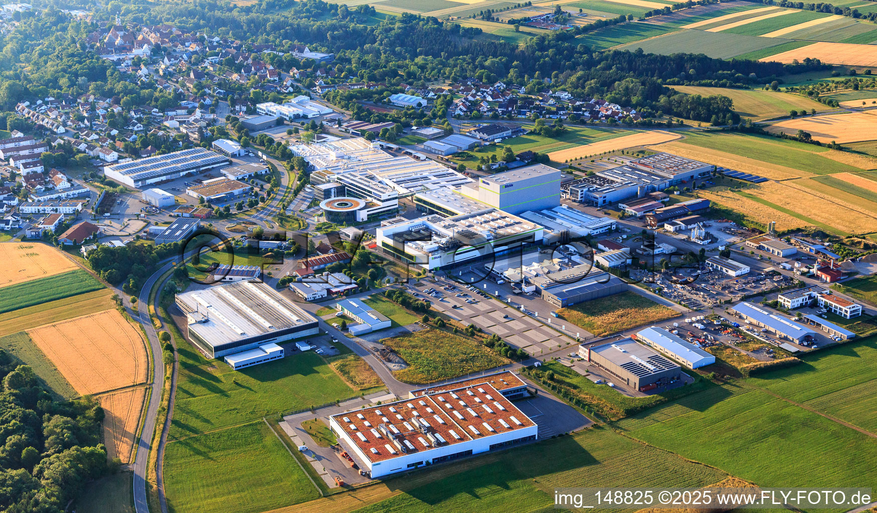 Maybachstraße industrial park with Flexco Europe GmbH, euroTECH Handling GmbH, chefbeschlag GmbH, MAFU Group, and Blickle Räder+Rollen GmbH u. Co. KG in Rosenfeld in the state Baden-Wuerttemberg, Germany