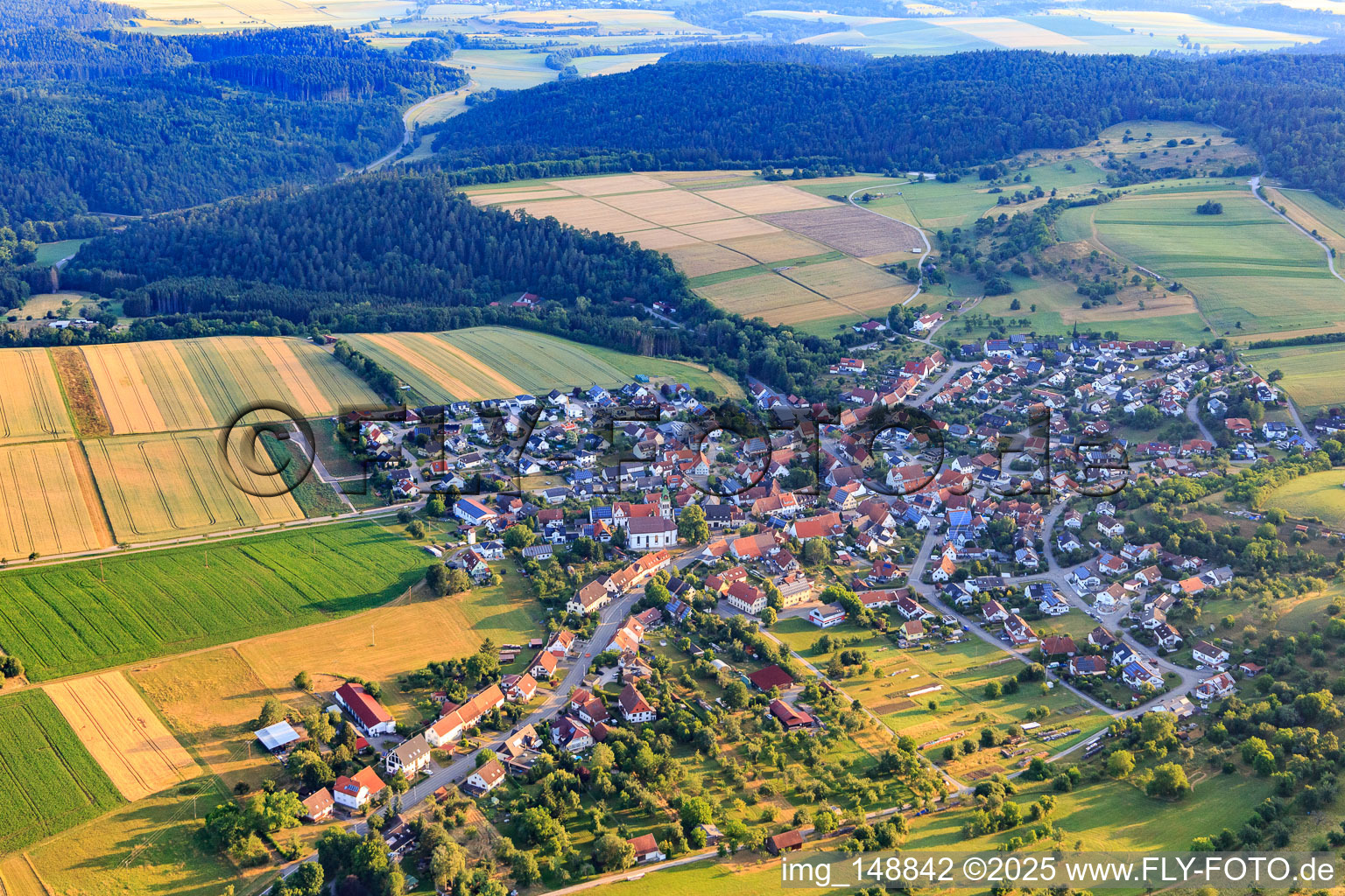 Village center from the south in the district Erlaheim in Geislingen in the state Baden-Wuerttemberg, Germany