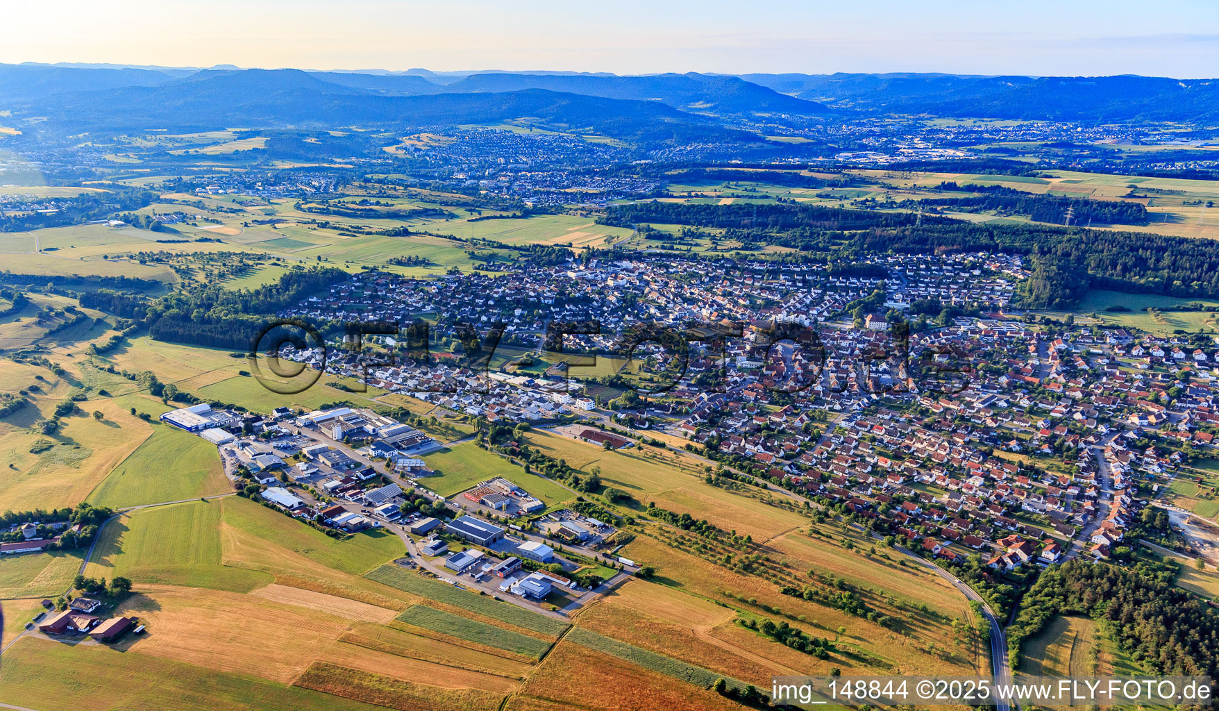 View of the town from the northwest behind the Siemensstr industrial area in Geislingen in the state Baden-Wuerttemberg, Germany