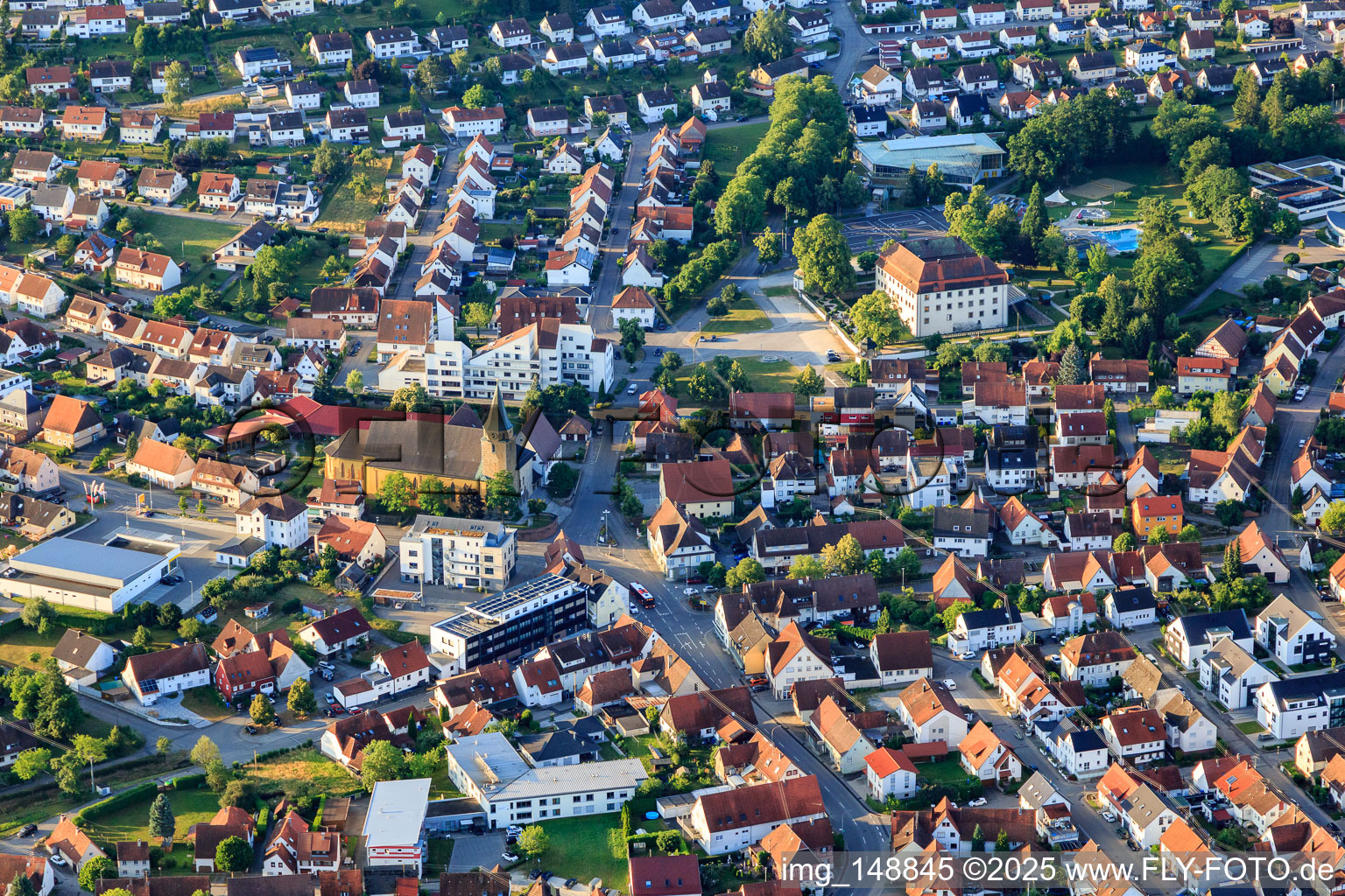 City center with castle Geislingen and church of St. Ulrich in Geislingen in the state Baden-Wuerttemberg, Germany