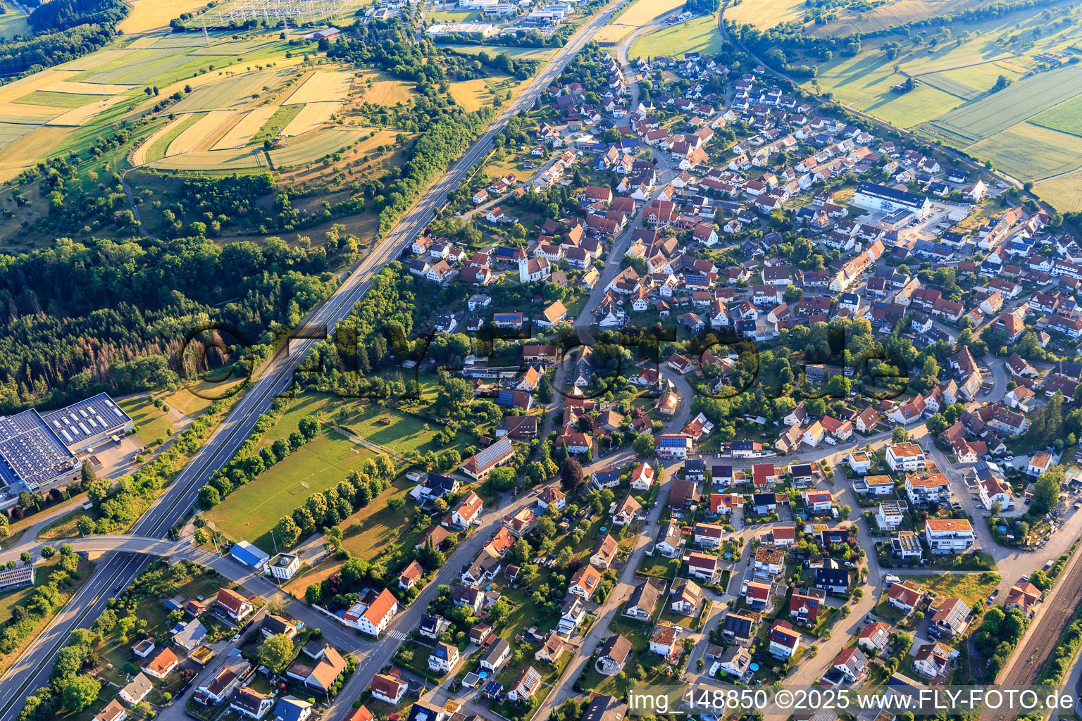 View from the south on this side of the B27 in the district Engstlatt in Balingen in the state Baden-Wuerttemberg, Germany
