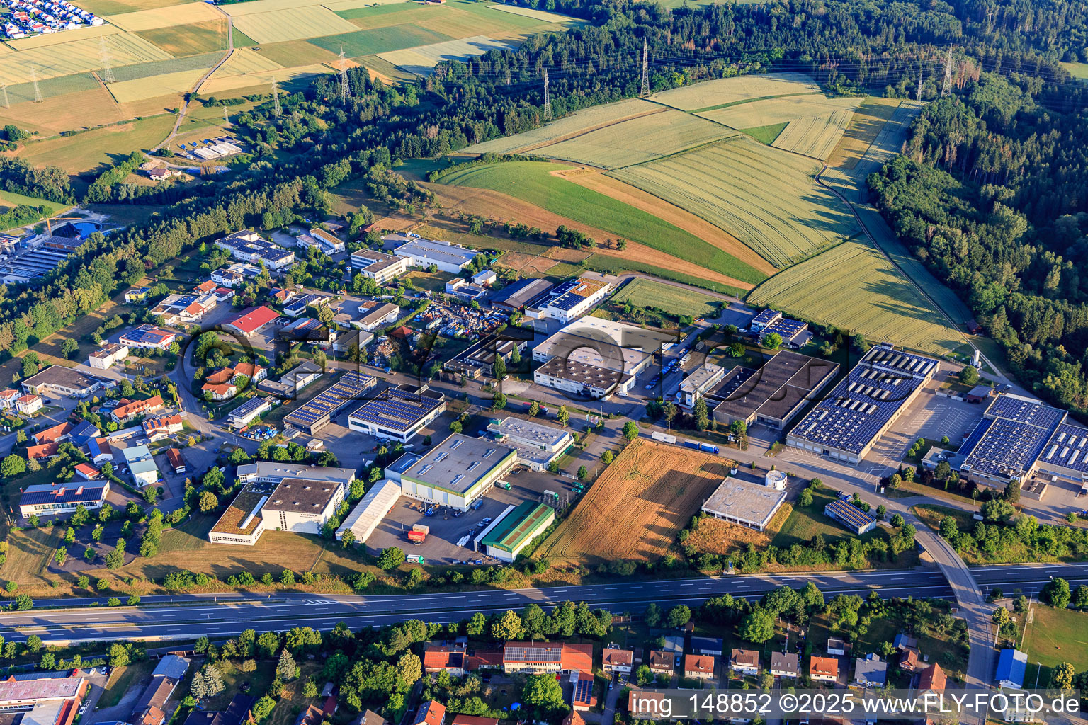 Hölzlestraße industrial estate with toolmaking facilities - Stanzerei Walter Götz GmbH, AKE Knebel GmbH & Co. KG and EZU-Metallwaren GmbH & Co. KG in the district Engstlatt in Balingen in the state Baden-Wuerttemberg, Germany