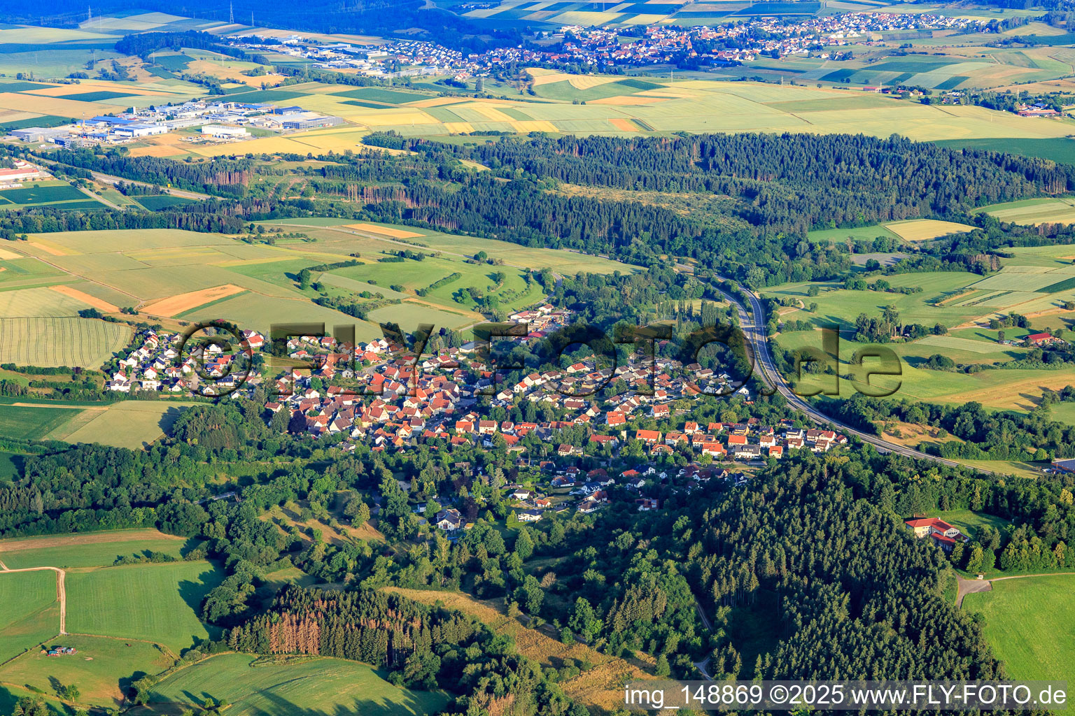 View of the town from the east in the district Wessingen in Bisingen in the state Baden-Wuerttemberg, Germany