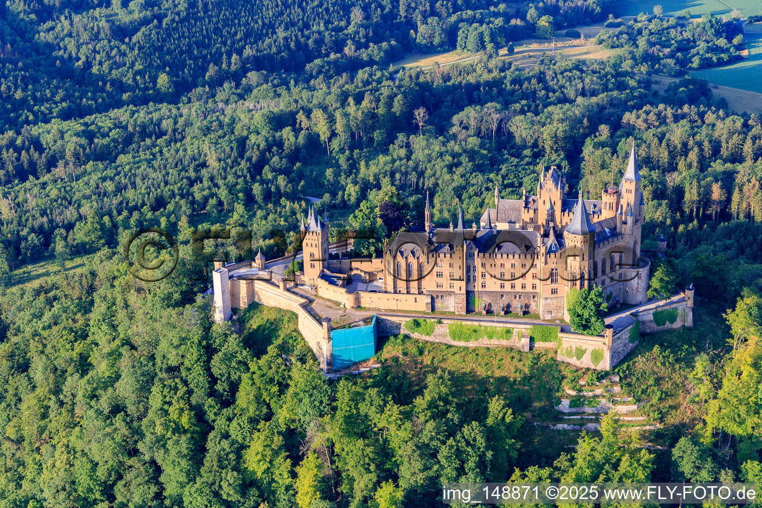 Hohenzollern Castle from the north in the district Boll in Hechingen in the state Baden-Wuerttemberg, Germany