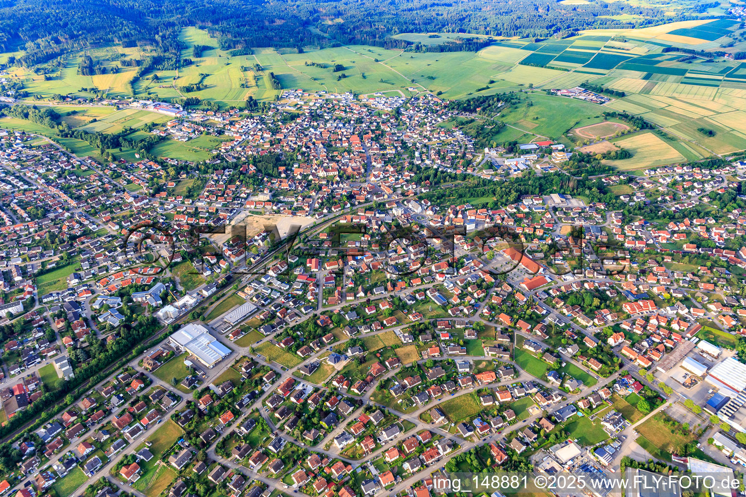 View from the north in the district Steinhofen in Bisingen in the state Baden-Wuerttemberg, Germany