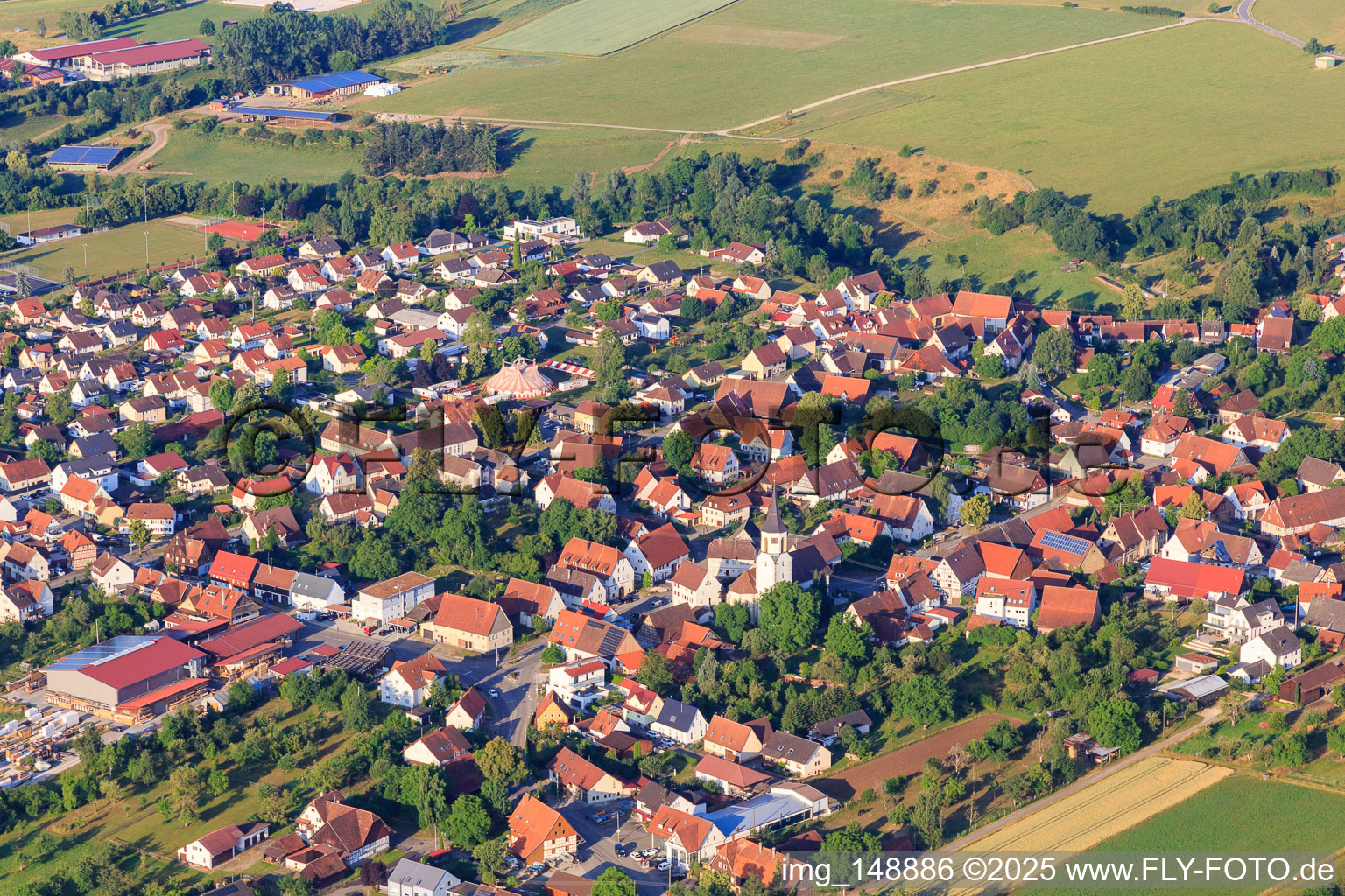 Medardus Church in the village center in the district Ostdorf in Balingen in the state Baden-Wuerttemberg, Germany