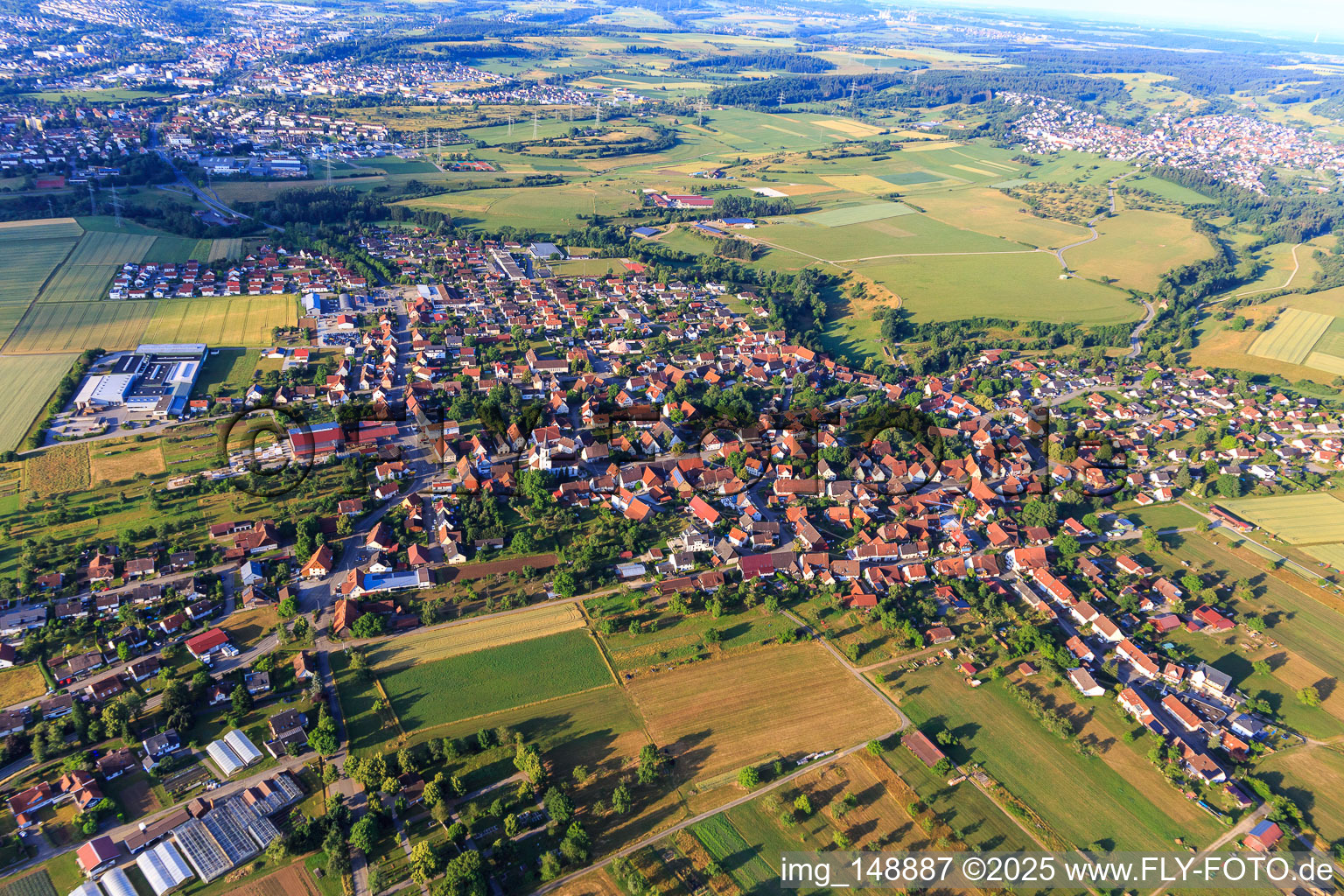 Overview of towns from the north in the district Ostdorf in Balingen in the state Baden-Wuerttemberg, Germany