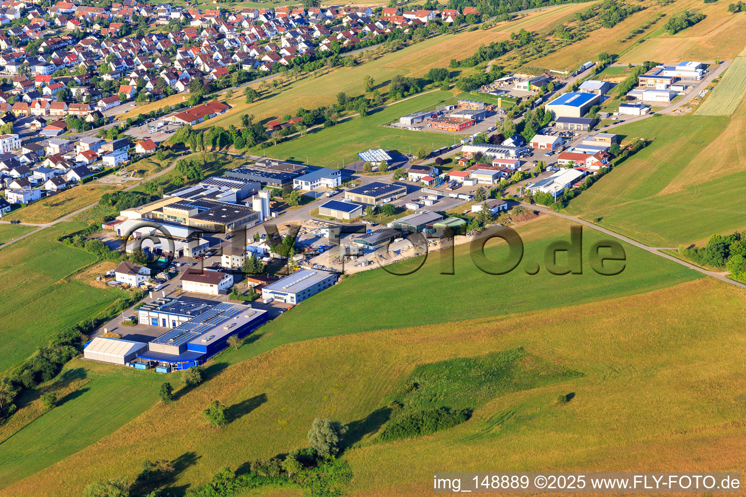 Siemensstraße industrial area from the north with ESC GmbH, Techso GmbH and SF Schmid GbR Garden and Landscape Construction in Geislingen in the state Baden-Wuerttemberg, Germany