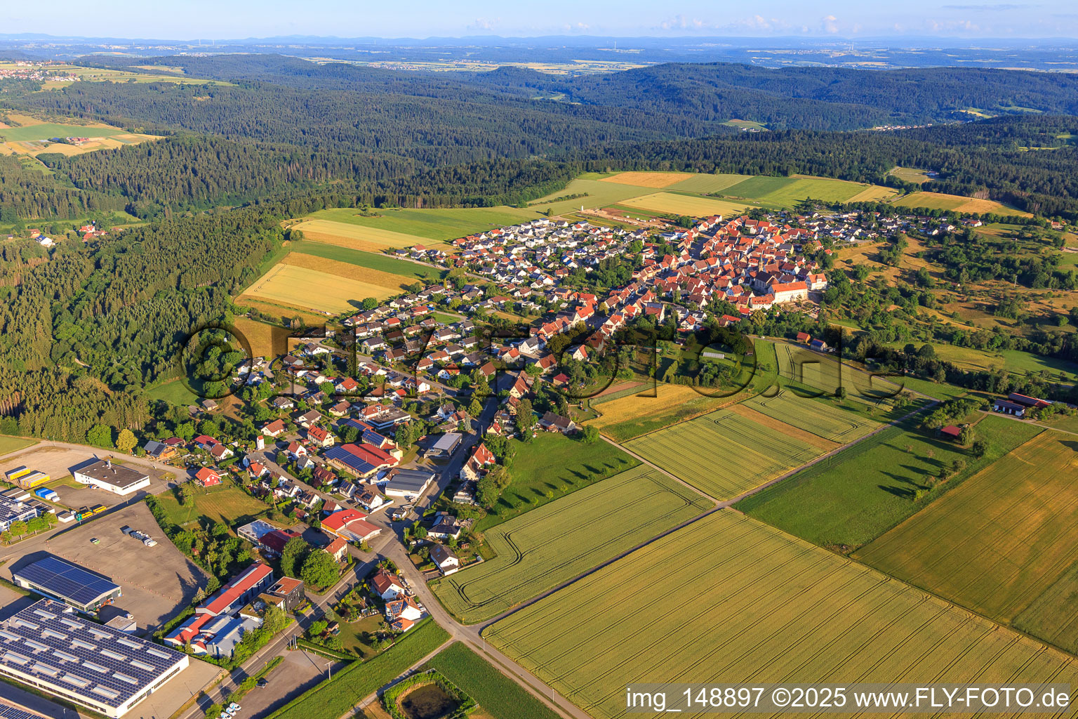 Overview of the town from the east in the district Binsdorf in Geislingen in the state Baden-Wuerttemberg, Germany