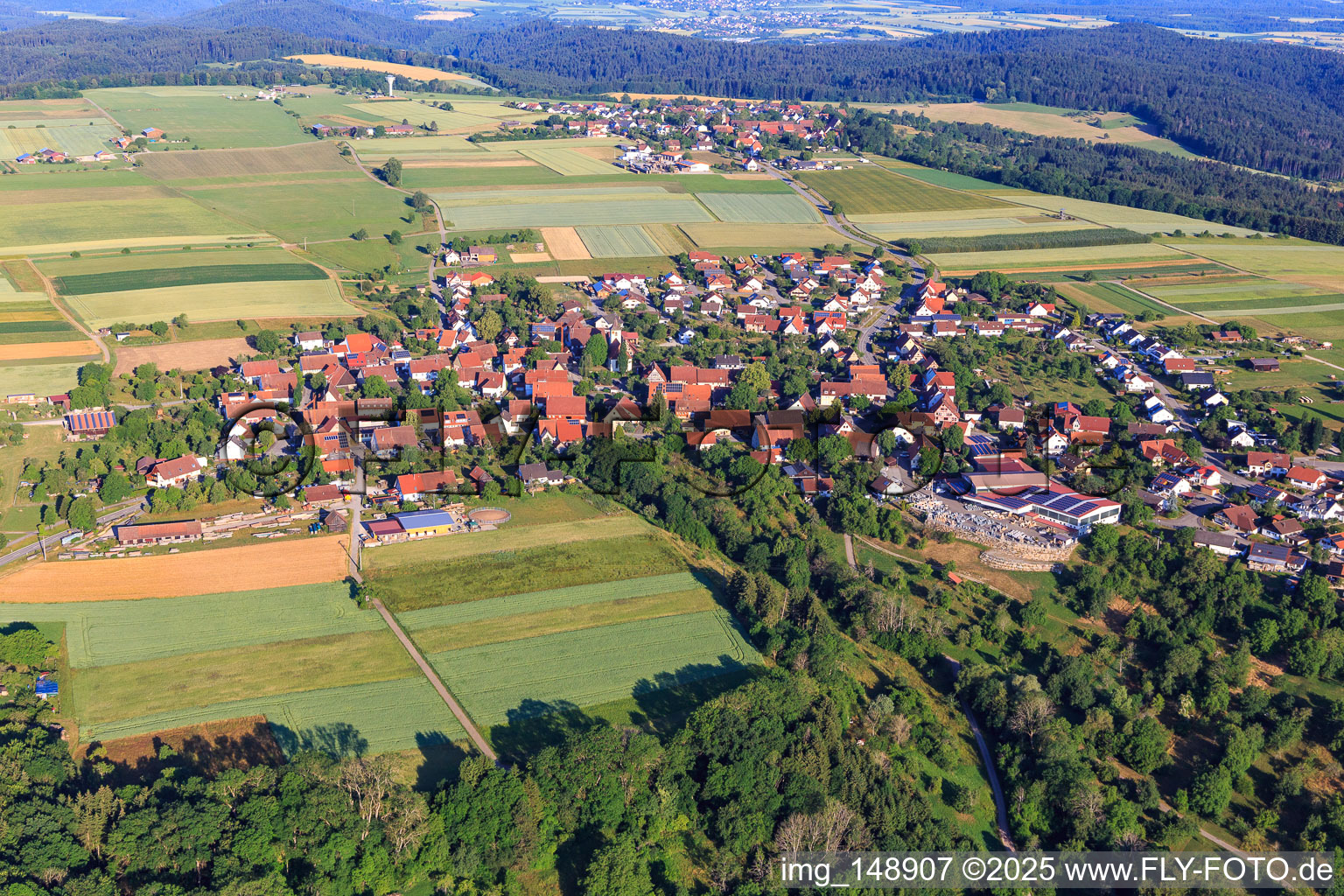 Village view from the east in the district Bickelsberg in Rosenfeld in the state Baden-Wuerttemberg, Germany