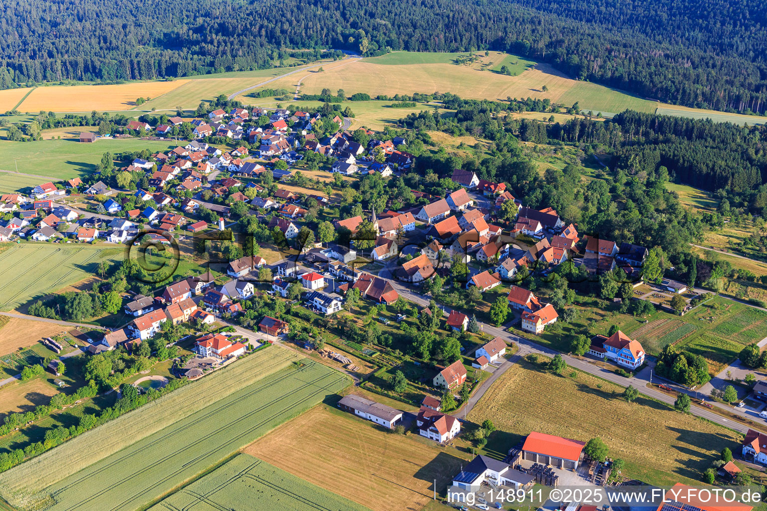 Village view from the southeast in the district Brittheim in Rosenfeld in the state Baden-Wuerttemberg, Germany