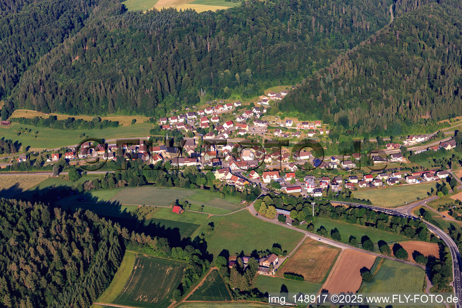 Village view from the northeast in the district Altoberndorf in Oberndorf am Neckar in the state Baden-Wuerttemberg, Germany