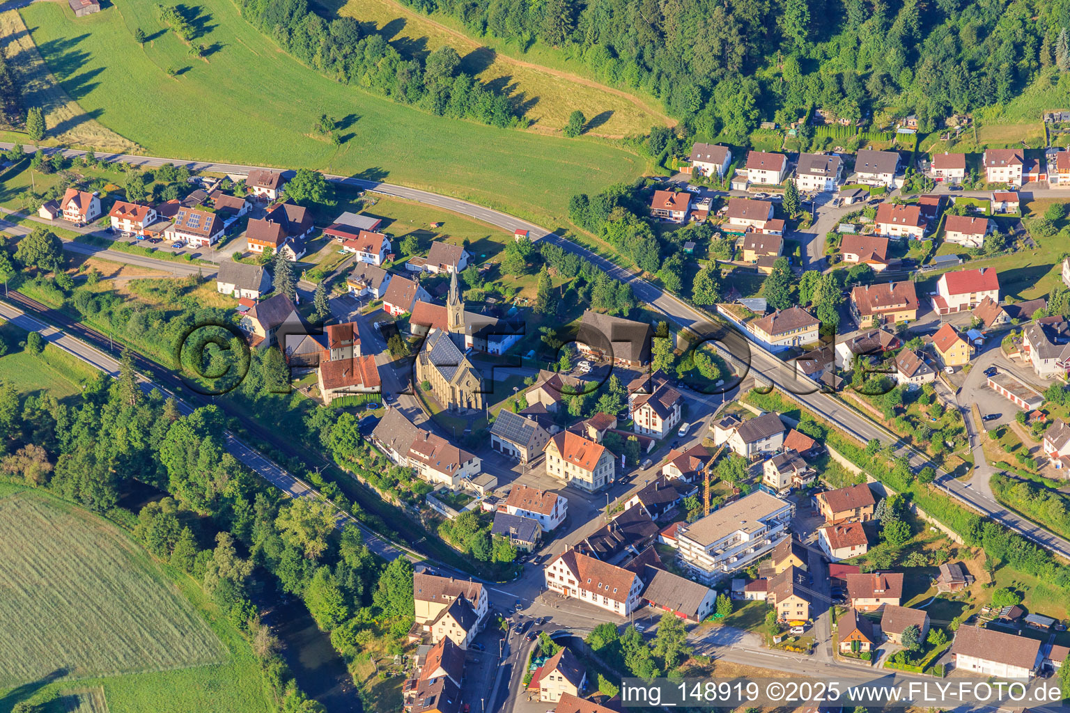 St. Silvester Church in the village center in the district Altoberndorf in Oberndorf am Neckar in the state Baden-Wuerttemberg, Germany