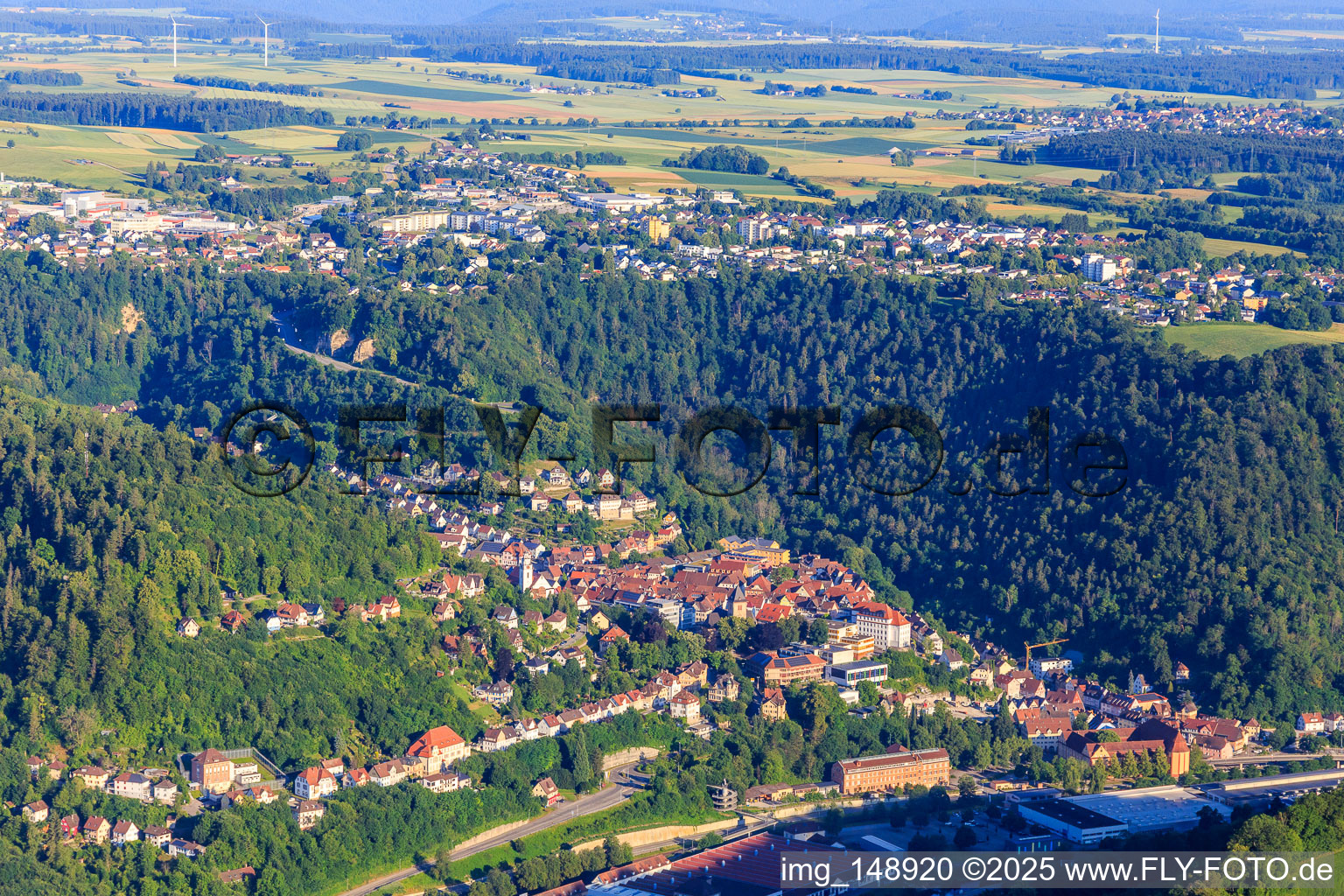 City view from the southeast in Oberndorf am Neckar in the state Baden-Wuerttemberg, Germany