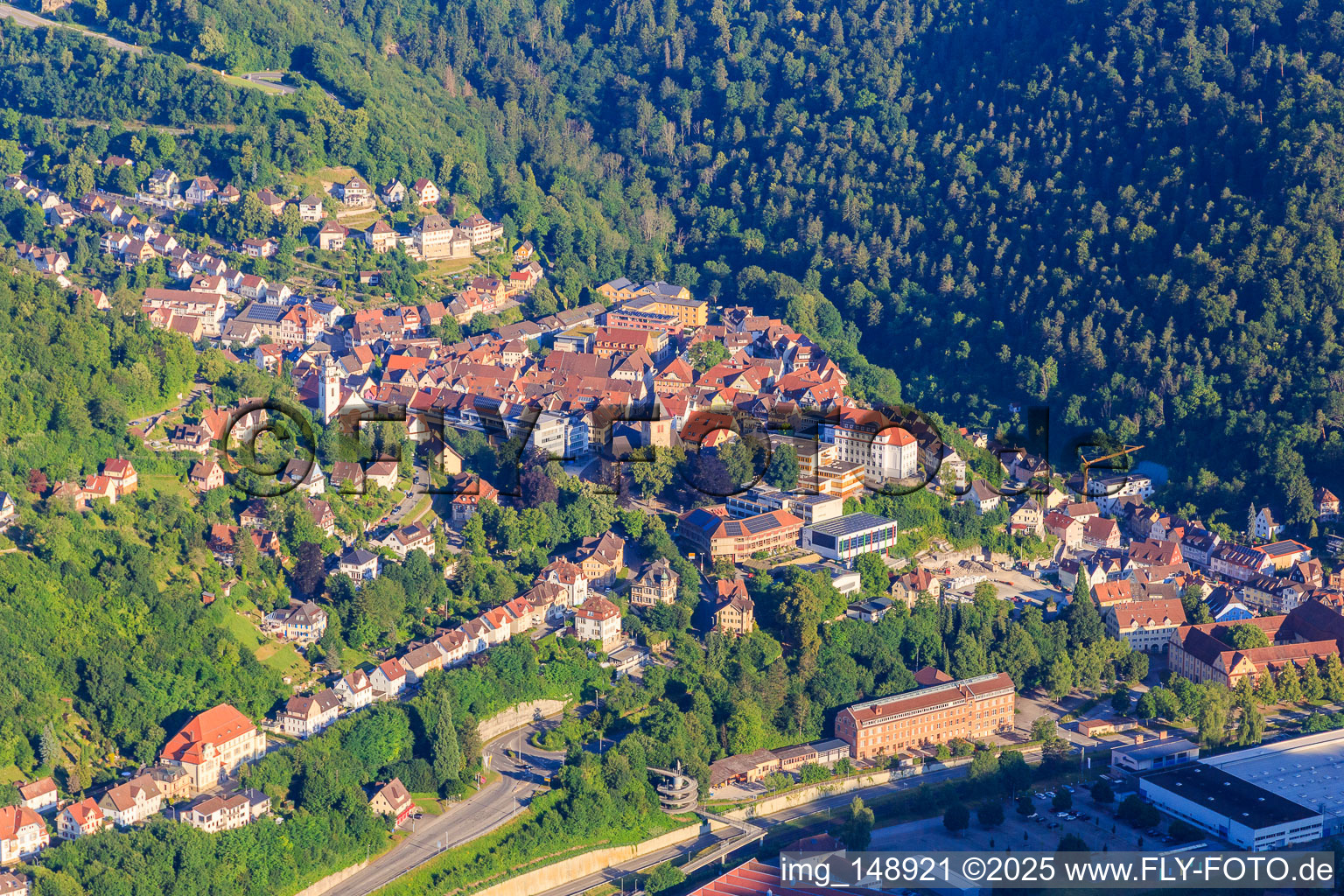 City center from the southeast in Oberndorf am Neckar in the state Baden-Wuerttemberg, Germany
