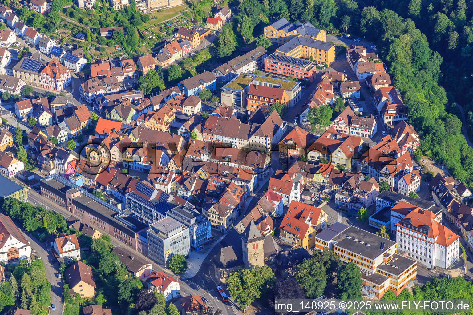 Historic city center with St. Michel Church in Oberndorf am Neckar in the state Baden-Wuerttemberg, Germany