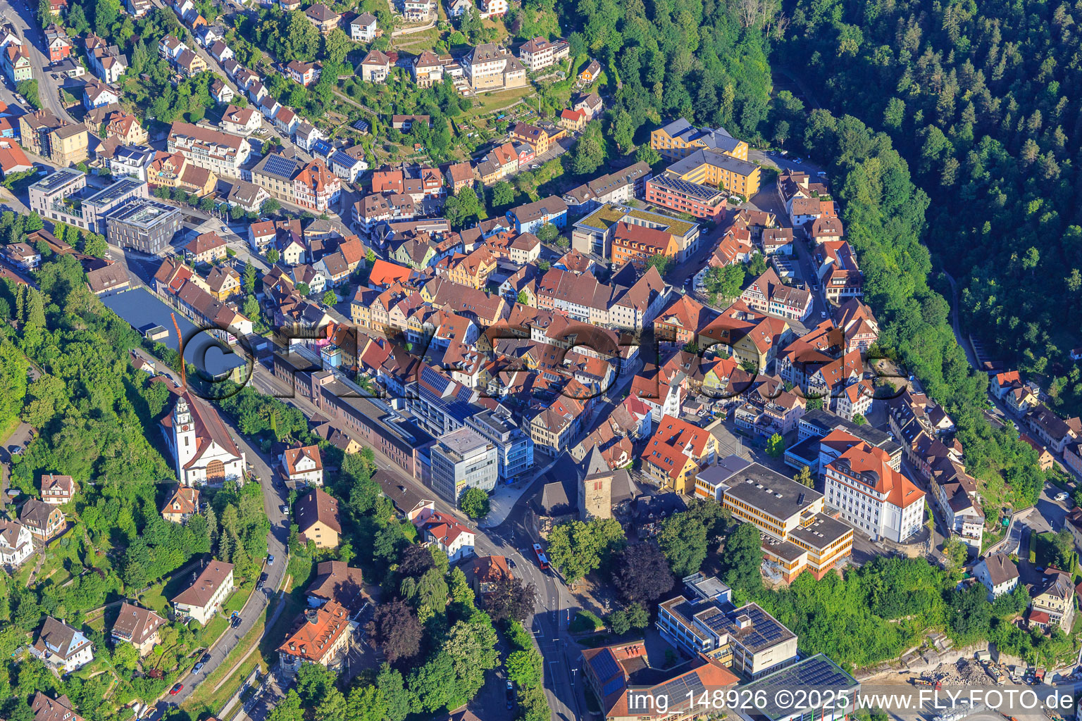 Historic city center in Oberndorf am Neckar in the state Baden-Wuerttemberg, Germany