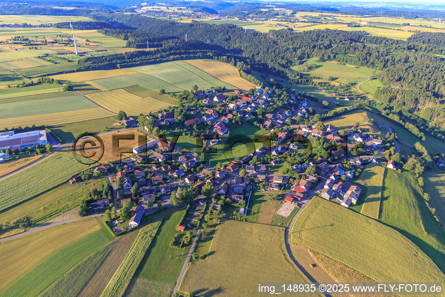 Village view from the west in the district Römlinsdorf in Alpirsbach in the state Baden-Wuerttemberg, Germany