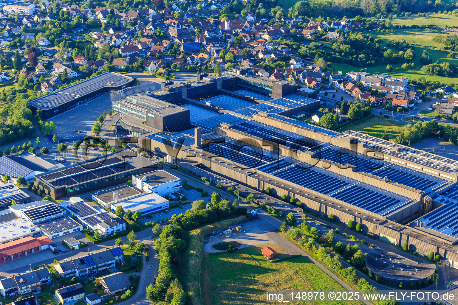 Company premises of ARBURG GmbH + Co KG from the southwest in Loßburg in the state Baden-Wuerttemberg, Germany from above