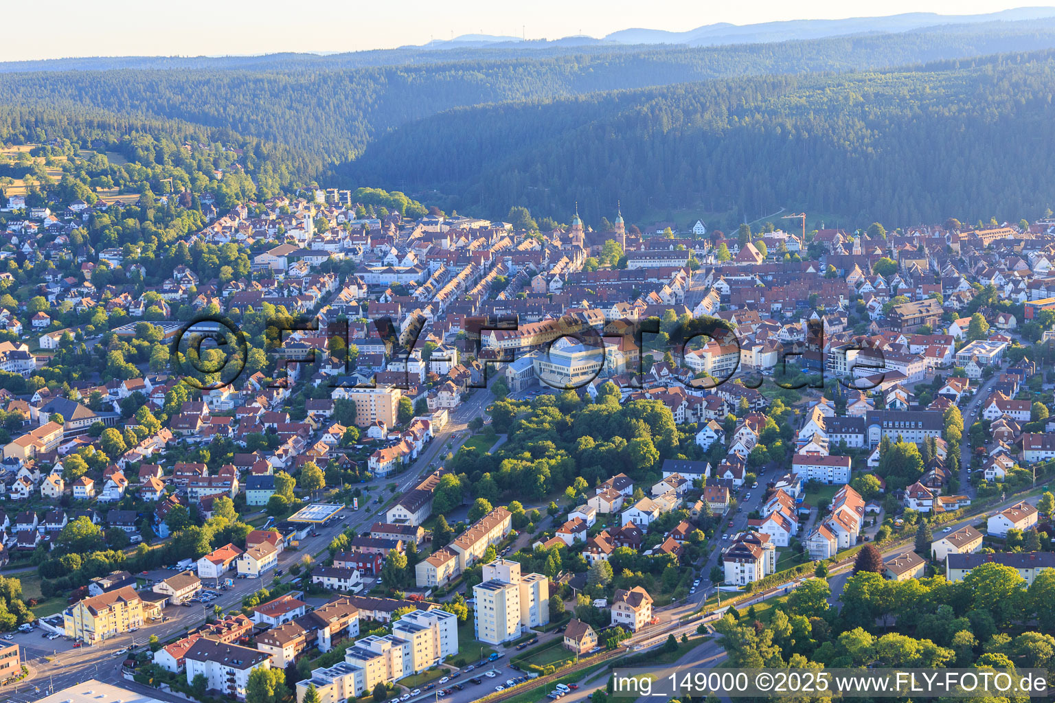 City center from the east between Ringstraße and B28 in Freudenstadt in the state Baden-Wuerttemberg, Germany