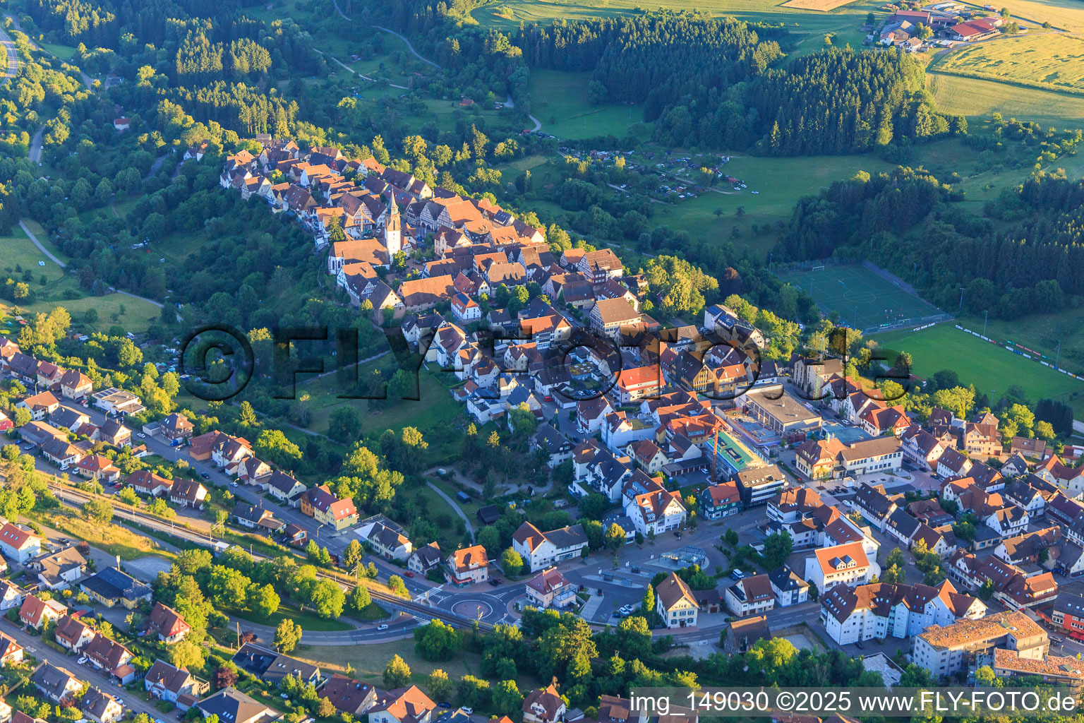 Main road from the northeast in Dornstetten in the state Baden-Wuerttemberg, Germany