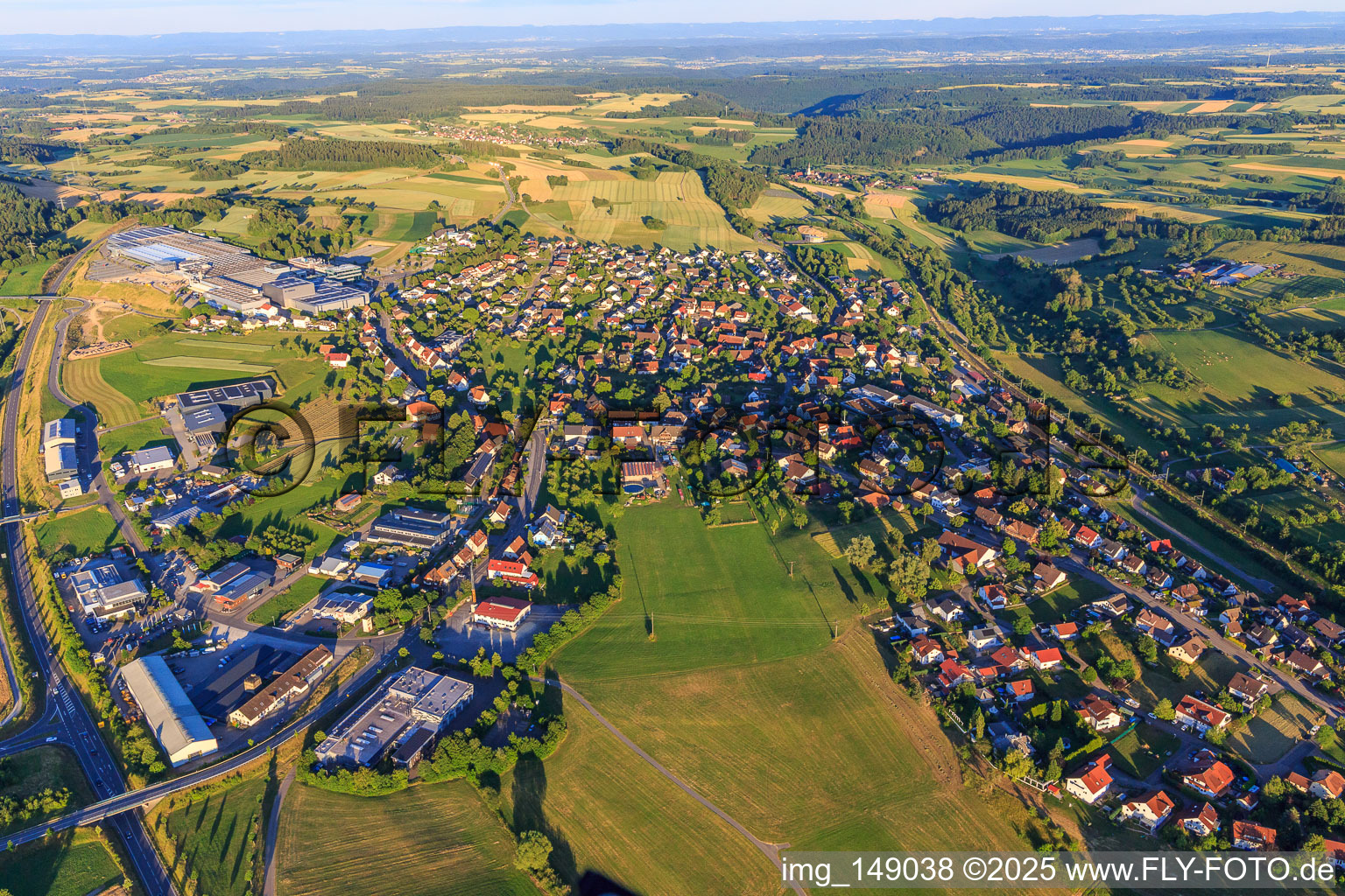Village overview from the west in Schopfloch in the state Baden-Wuerttemberg, Germany