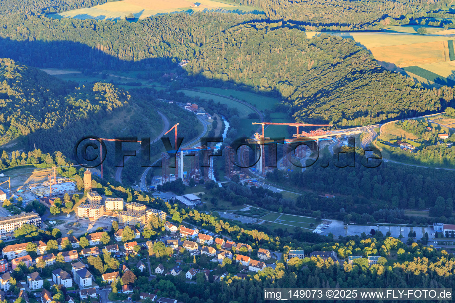 Construction site of the Neckartal High Bridge Horb am Neckar for crossing the Neckar for the B32 / B28 in the district Nordstetten in Horb am Neckar in the state Baden-Wuerttemberg, Germany