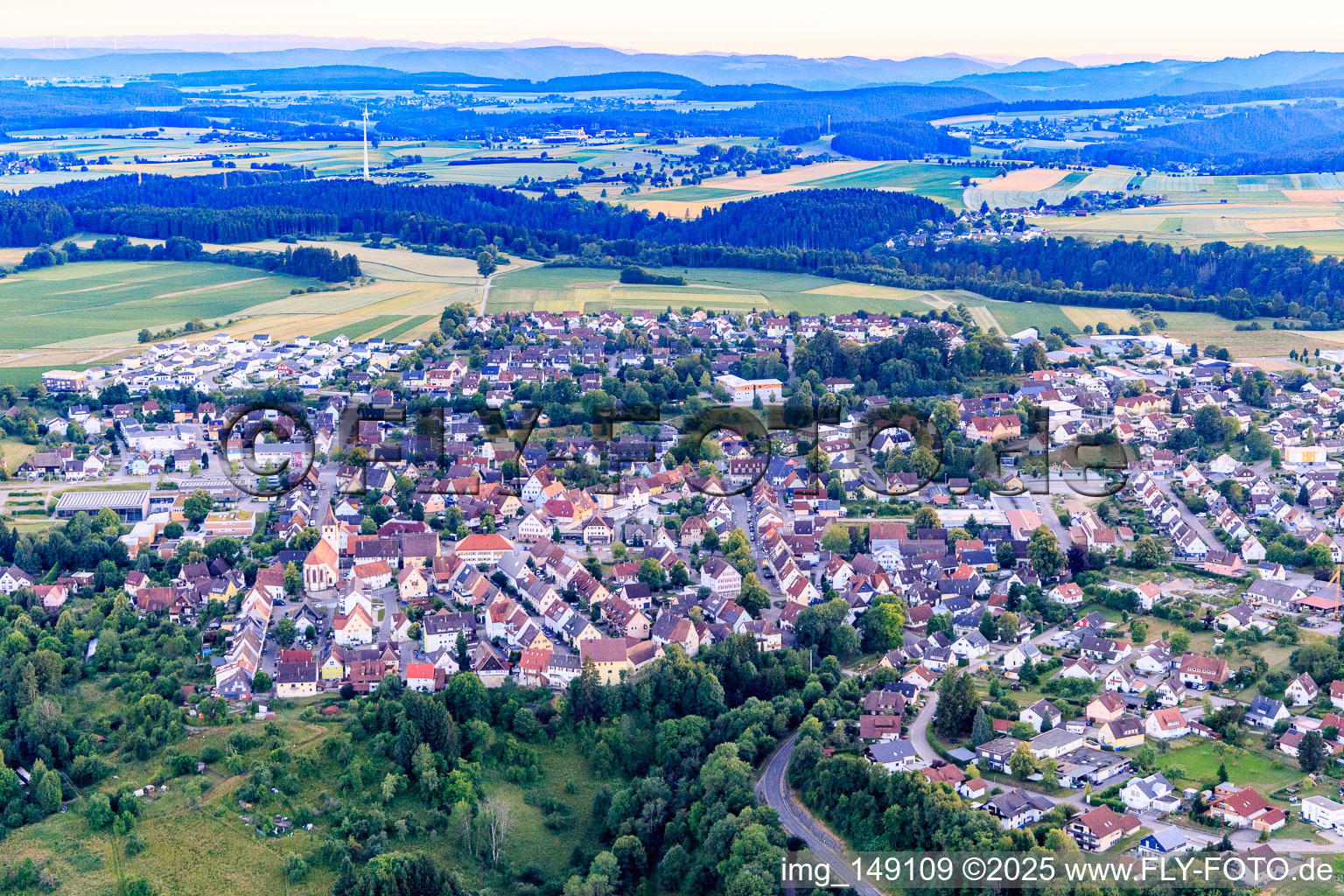 View of the town from the northeast in Dornhan in the state Baden-Wuerttemberg, Germany