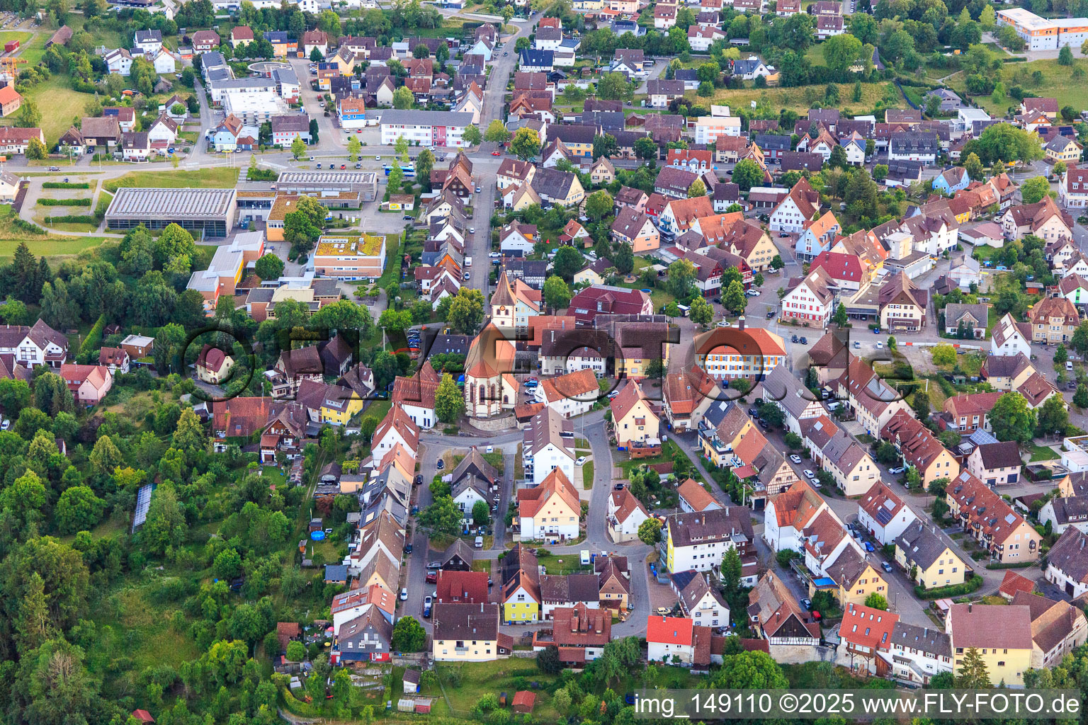 Town center with Protestant church in Dornhan in the state Baden-Wuerttemberg, Germany