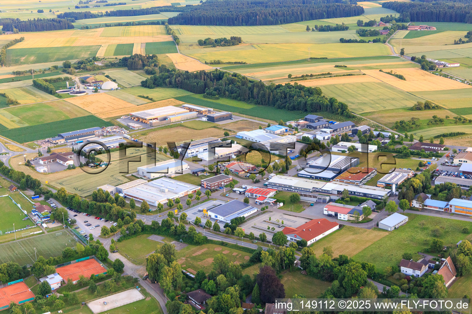 Maybachstraße industrial area with Ziegler Fleischerei- und Gastronomiebedarfs GmbH & Co. KG, MADO GmbH and TMCK 4.0 GmbH in Dornhan in the state Baden-Wuerttemberg, Germany