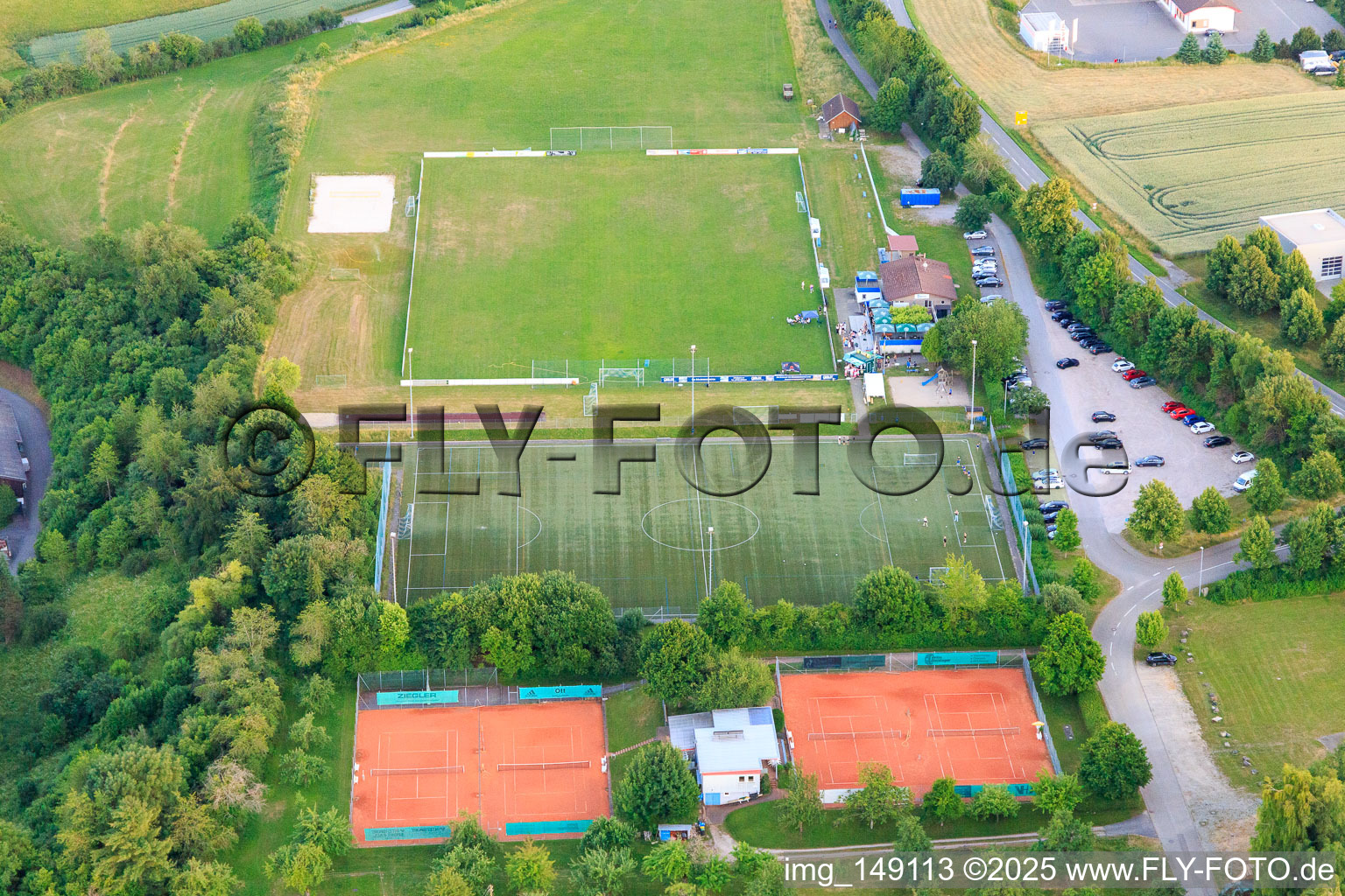 Sports fields of the tennis club and the TSF Dornhan in Dornhan in the state Baden-Wuerttemberg, Germany