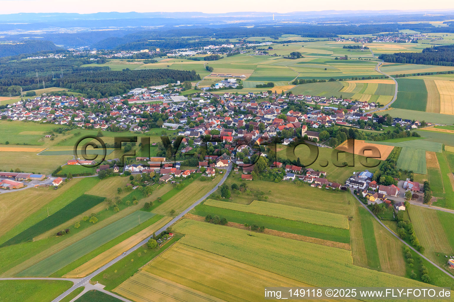 Village view from the north in the district Hochmössingen in Oberndorf am Neckar in the state Baden-Wuerttemberg, Germany