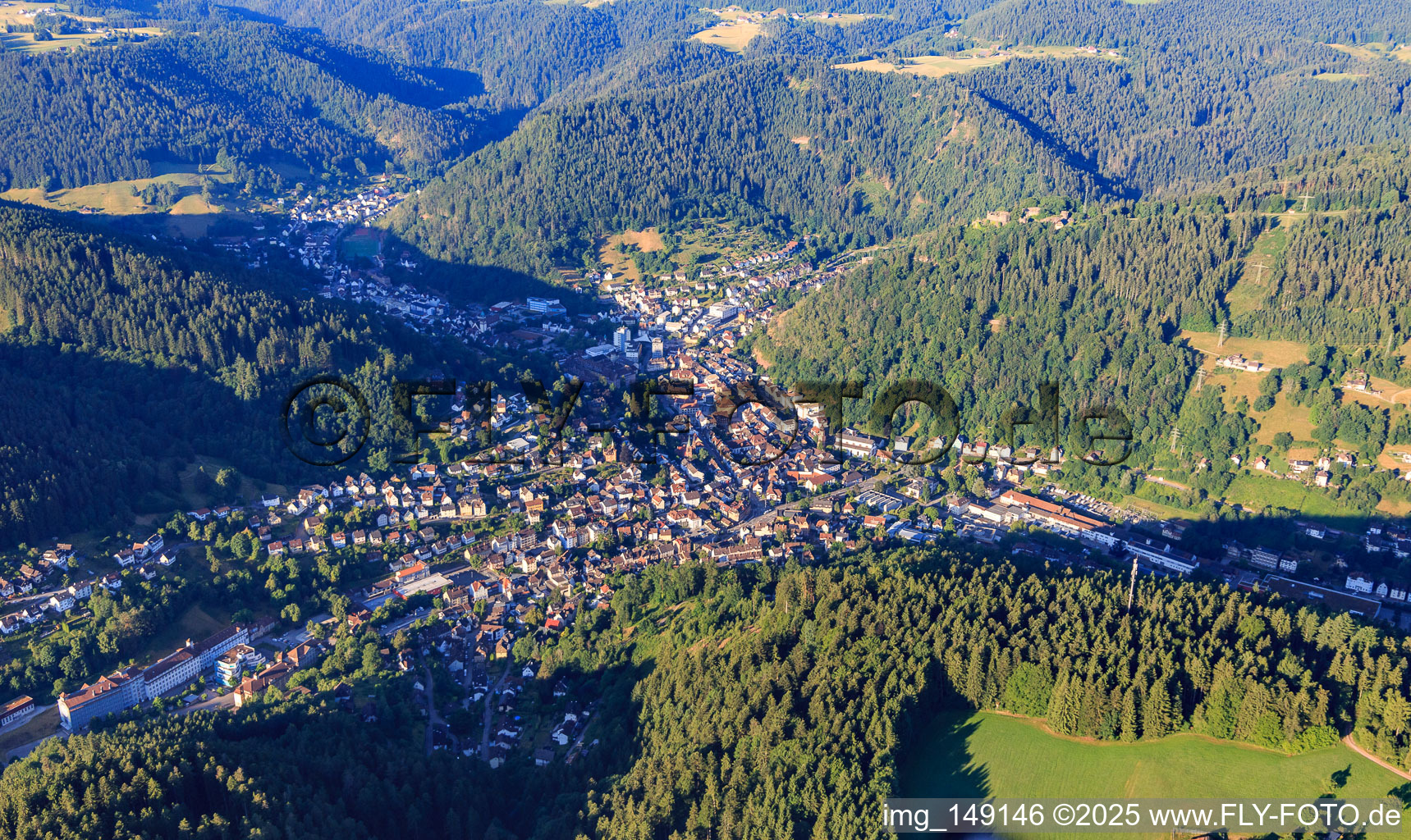 Aerial view of City overview from the northeast in Schramberg in the state Baden-Wuerttemberg, Germany